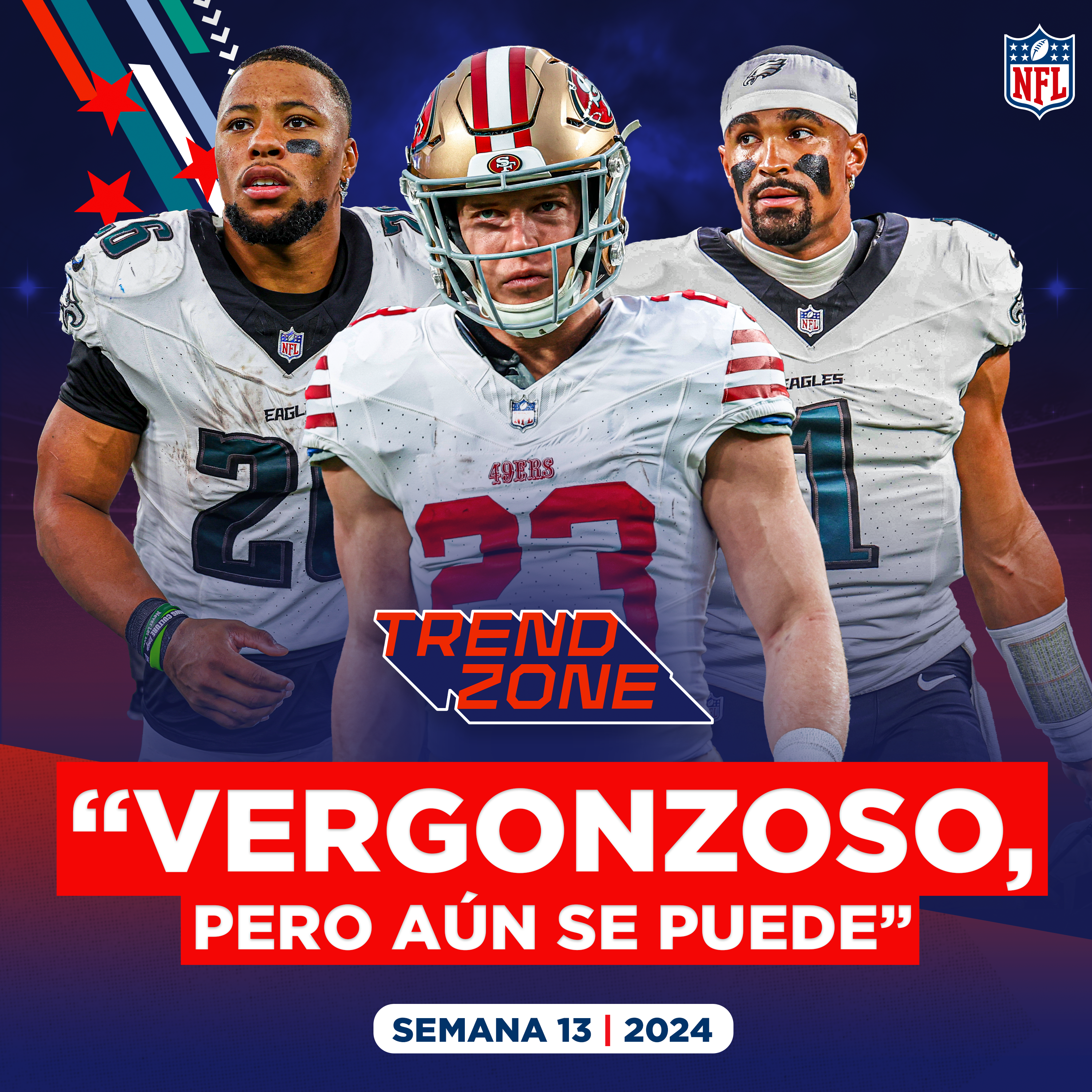 Imagen de Niners HUMILLADO pero no eliminado; Final-LISTA: Eagles-Lions; Saquon MARAVILLA; Bo Nix MARAVILLA