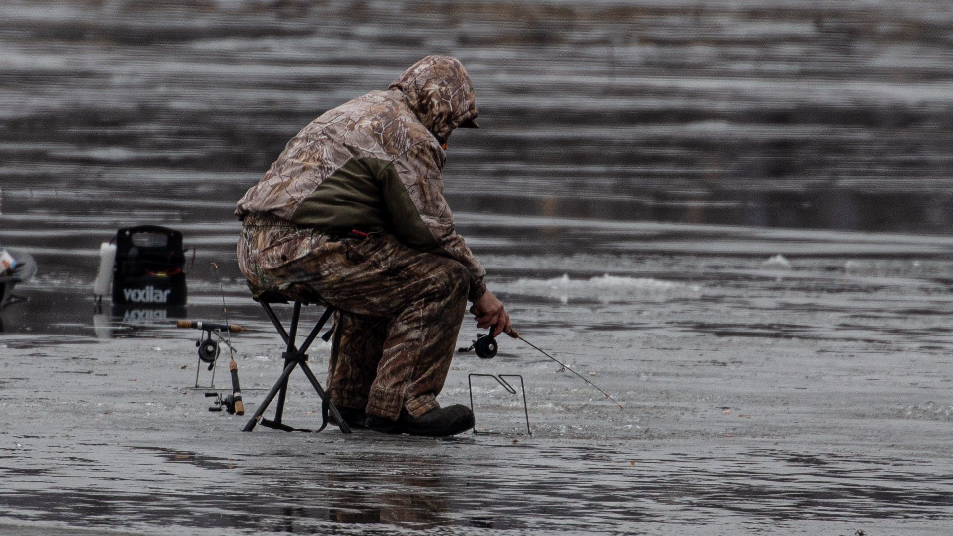 Late season ice fishing-dirty water