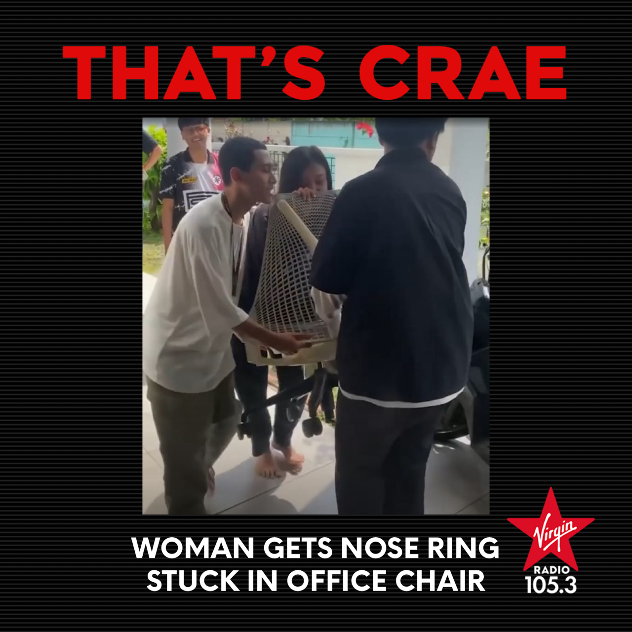 WOMAN GETS NOSE RING STUCK IN OFFICE CHAIR
