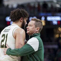 (Memphis Grizzlies/Colorado St/College Hoops) Niko Medved, Head Coach of David Roddy at Colorado St., with Gary Parrish on Grizziles drafting him #23