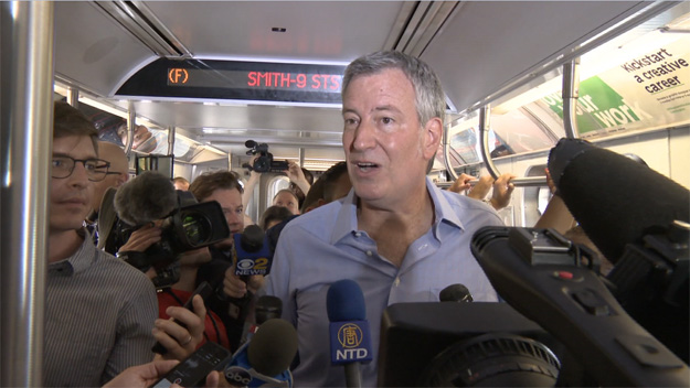 De Blasio Takes To Subway, Blames State For Crisis