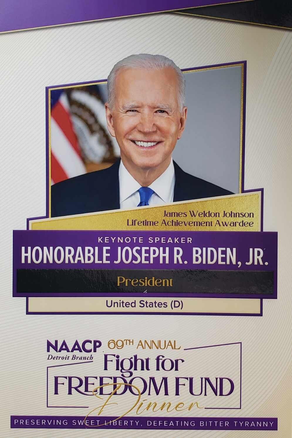 Biden to be keynote speaker at NAACP Detroit Branch's Fight For Freedom Fund Dinner