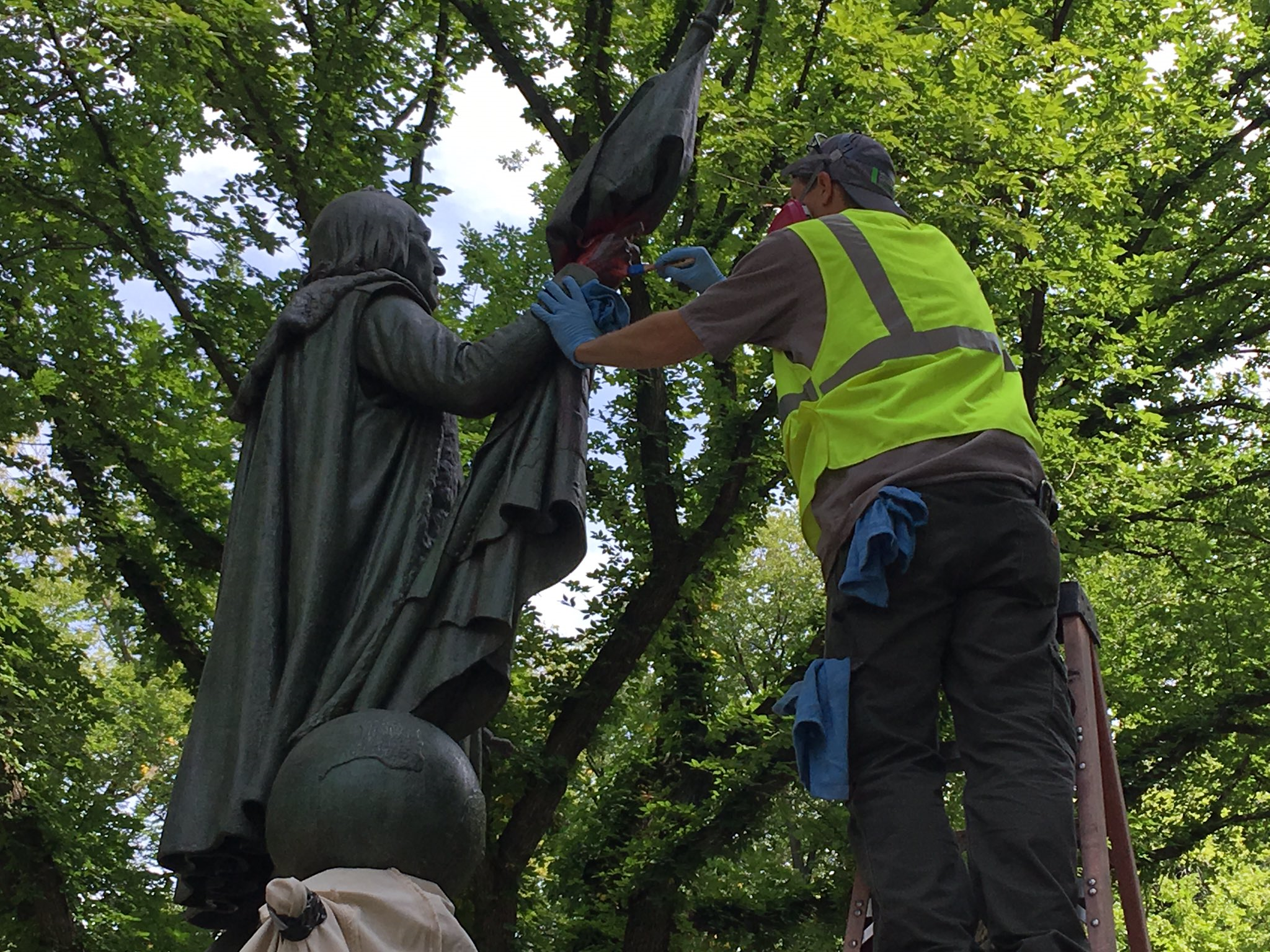 Statue Of Christopher Columbus Vandalized In Central Park