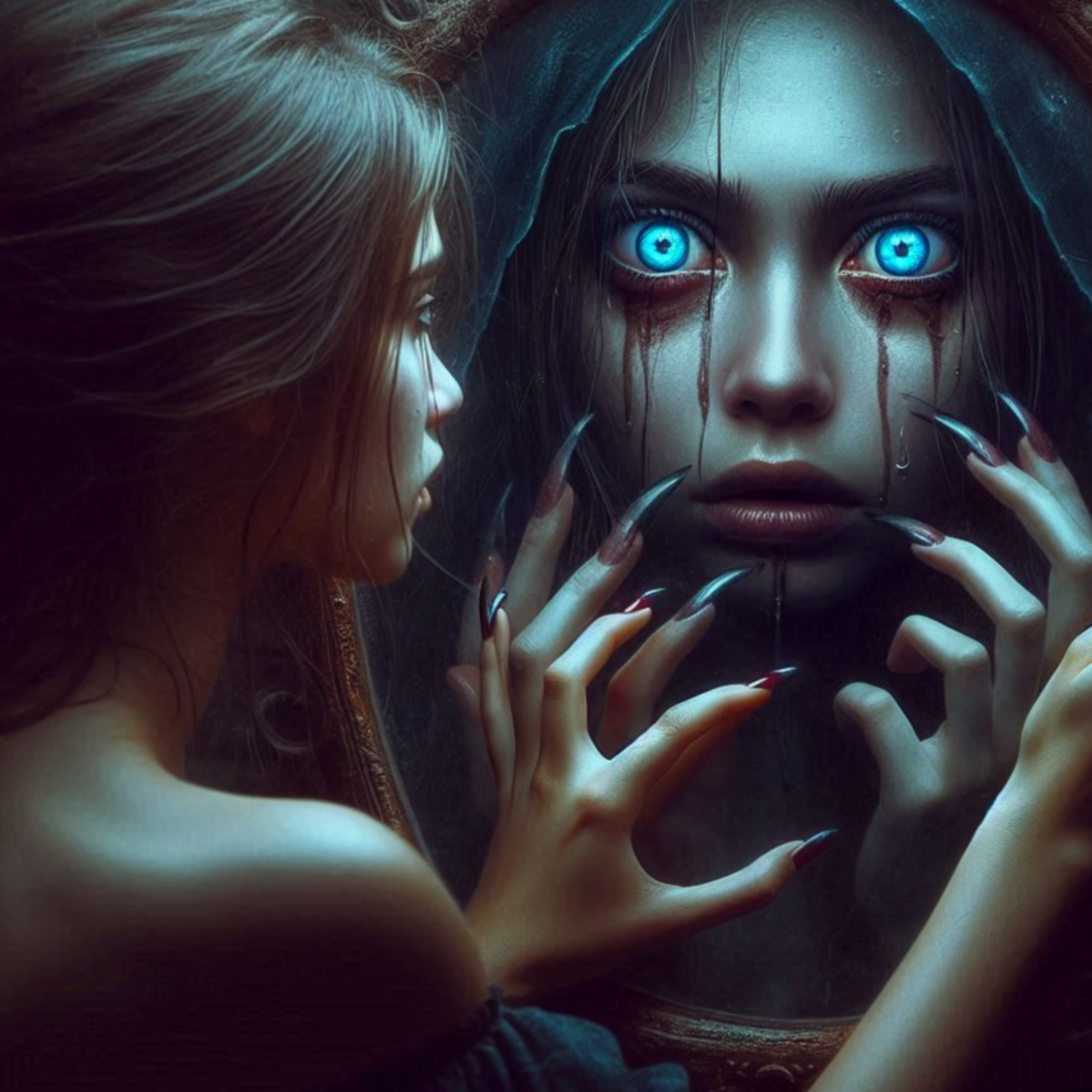 O reflexo de olhos azuis