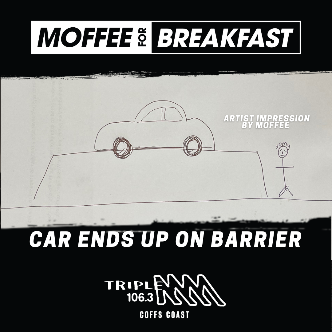 BALANCING ACT: Car End Up On Concrete Barrier at Moonee Beach