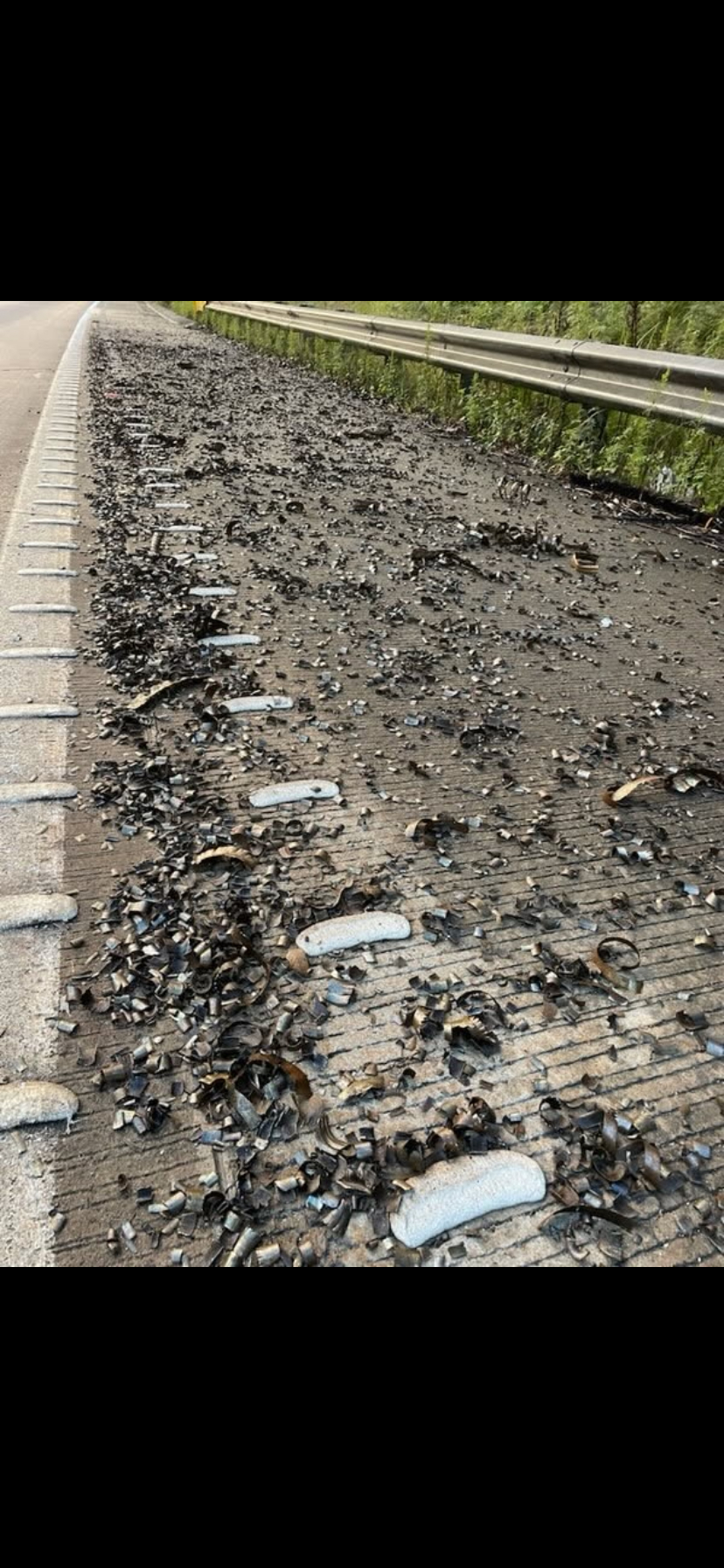 M1 cleanup to take hours after hundreds of tyres shredded