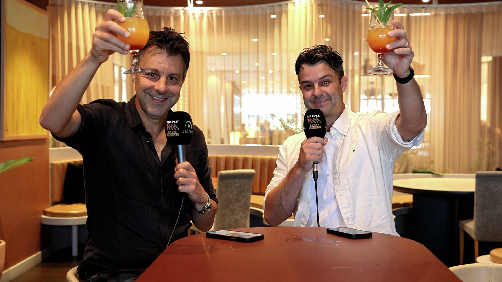 WINNER’S PISS | The team review the first Test over a drink as Australia go 1-0 up in the Ashes