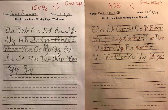 Dave vs Andie in a cursive writing competition