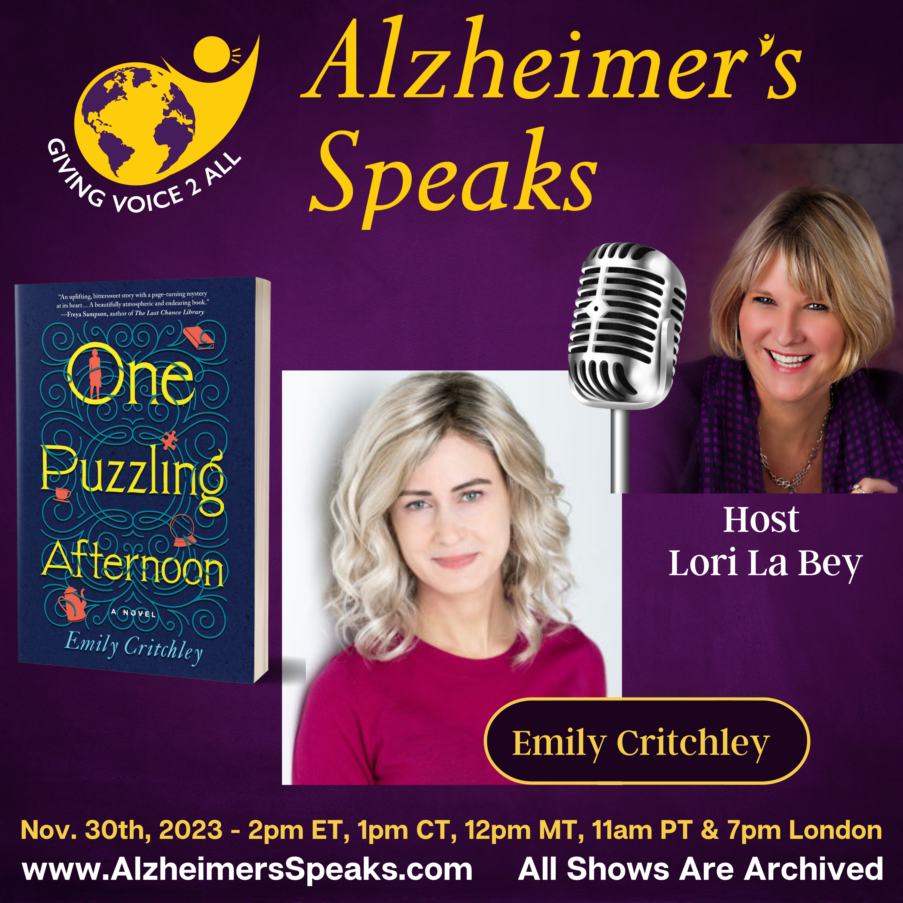 Alzheimer's in Fiction: ONE PUZZLING AFTERNOON by Emily Critchley