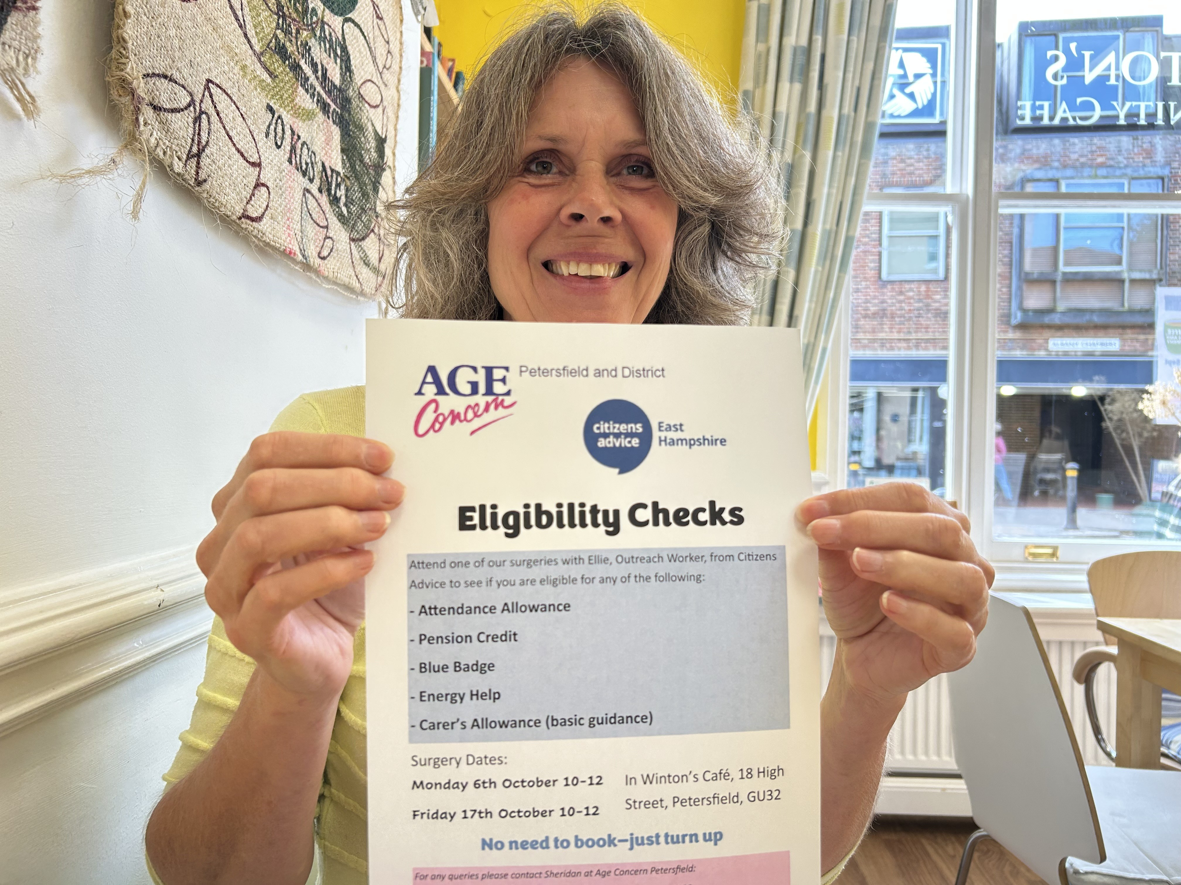 Age Concern arrange drop-ins to find out what you may be entitled to