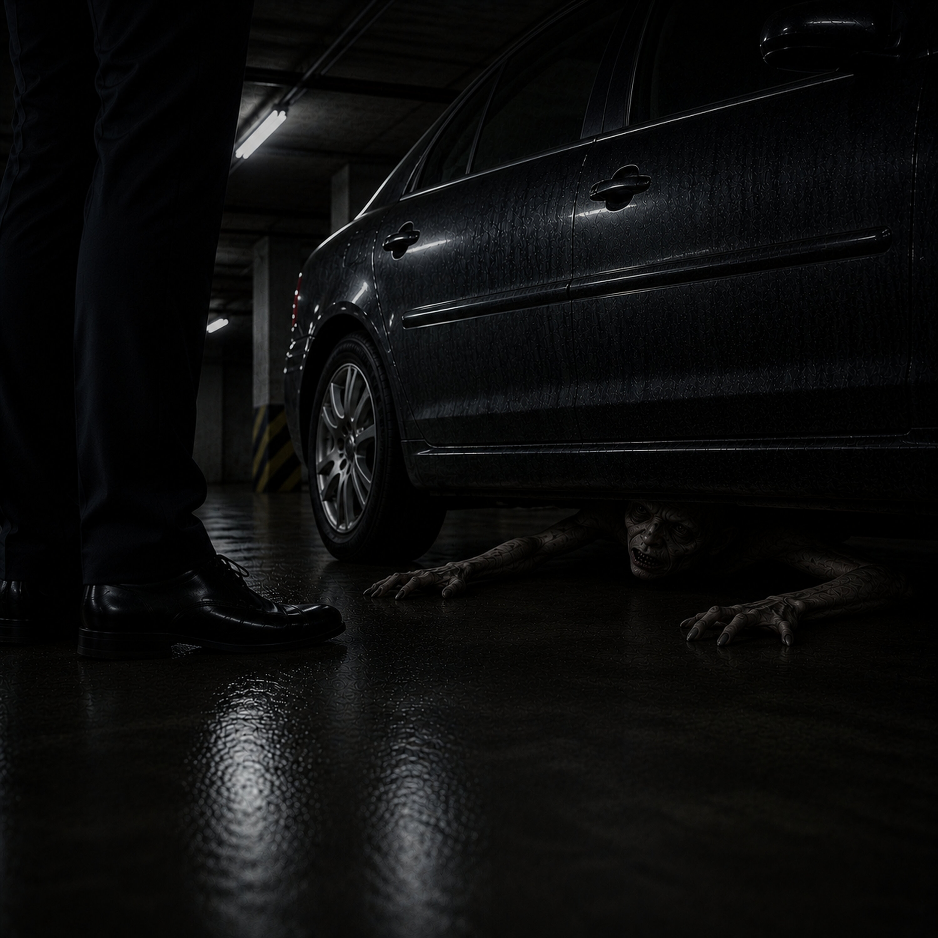 The Grey Face Underneath His Car