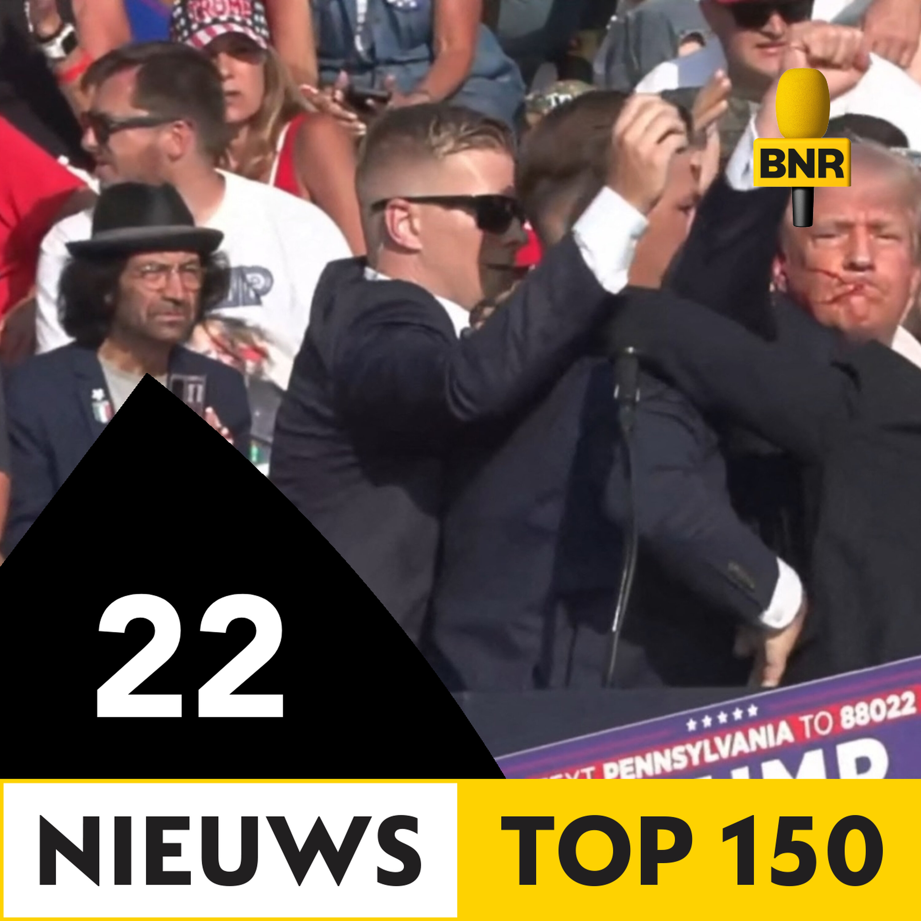 22. Bij een aanslag tijdens een verkiezingsbijeenkomst komt Donald Trump met de schrik vrij