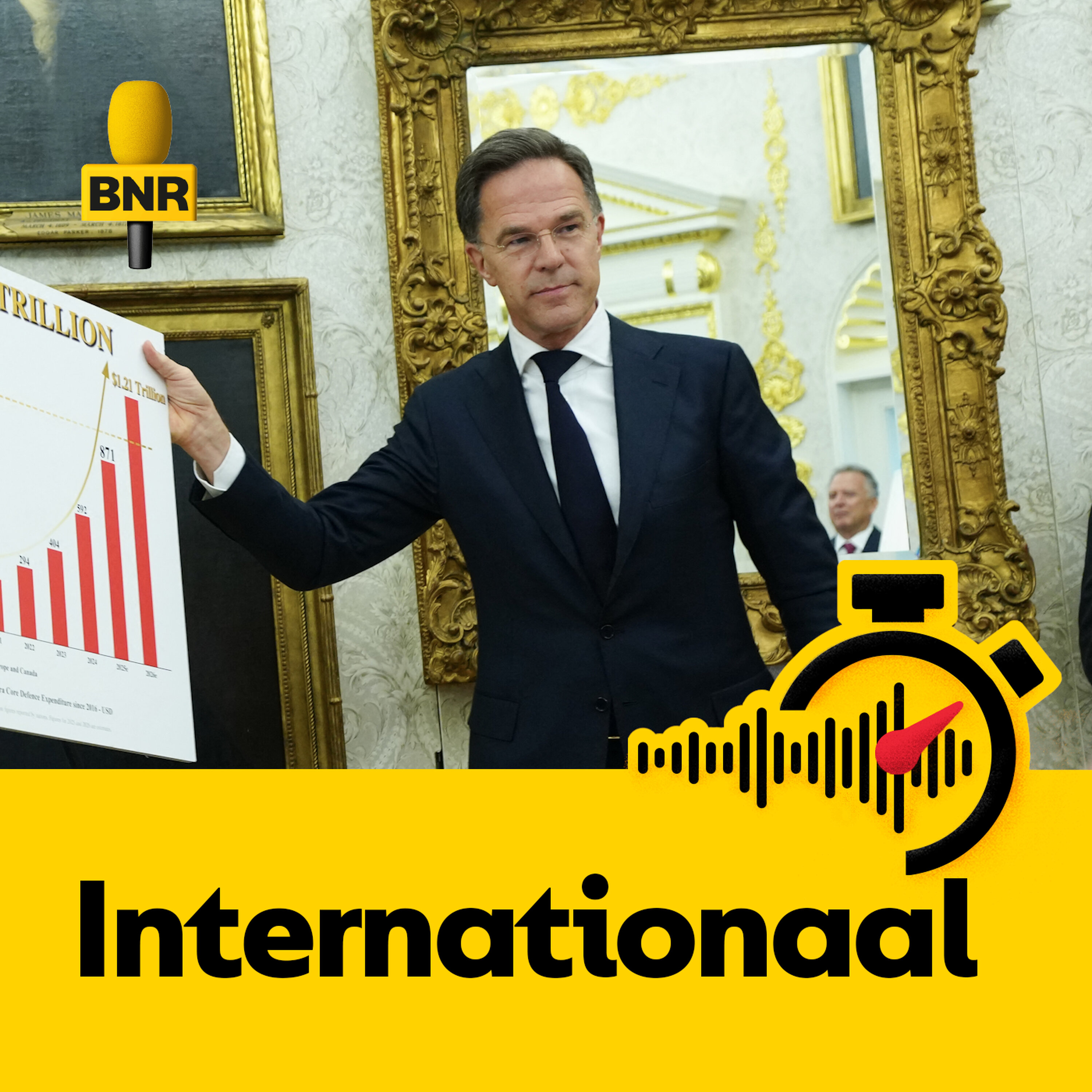NAVO-chef Rutte weerlegt Trumps kritiek op bondgenoten met gouden letters en grafieken episode artwork