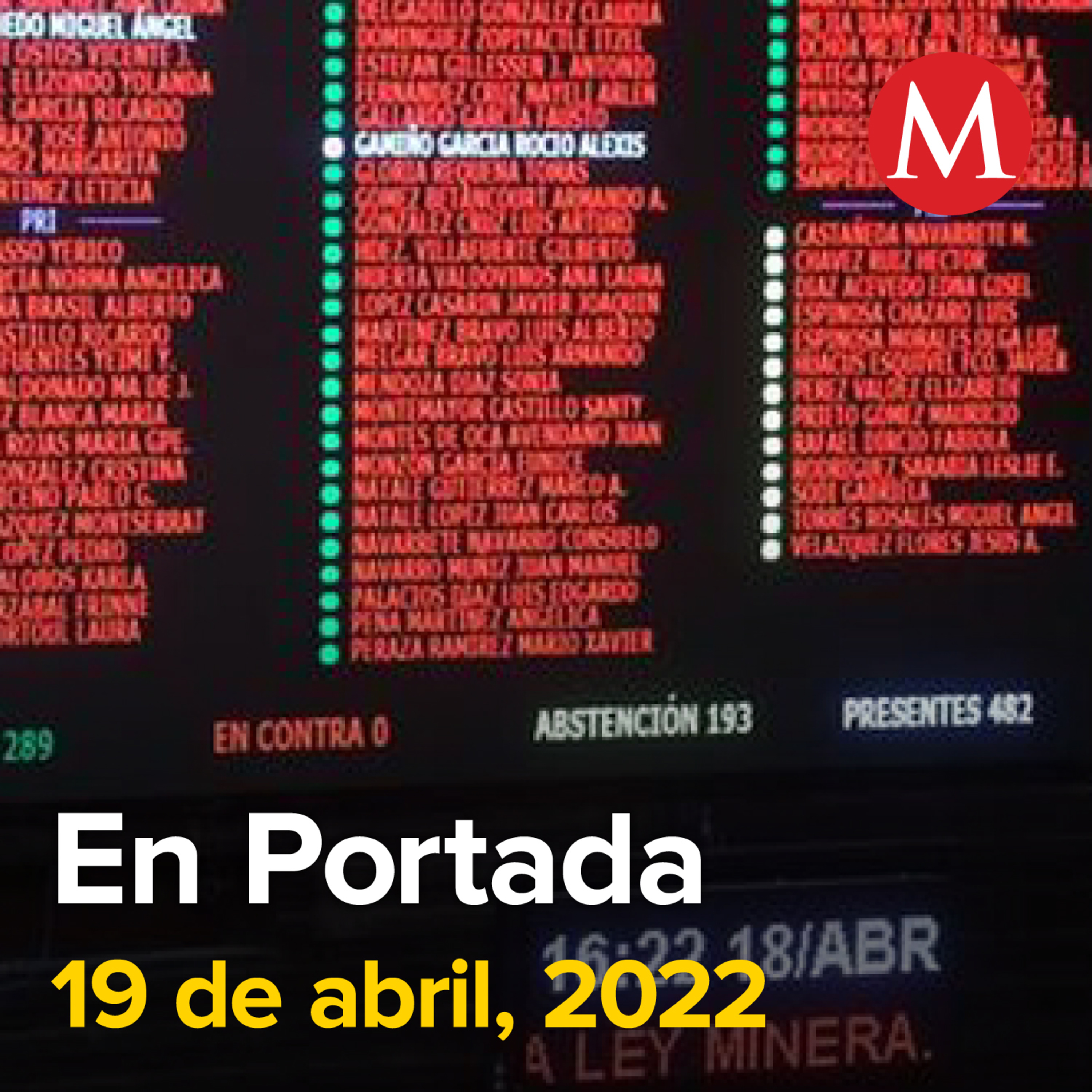 19-abril-2022. Diputados aprueban en lo general y particular reforma a la Ley Minera. PVEM expulsa a diputada Alexis Gamiño por votar contra reforma eléctrica. Regresan caso de 'El Bronco' al ...