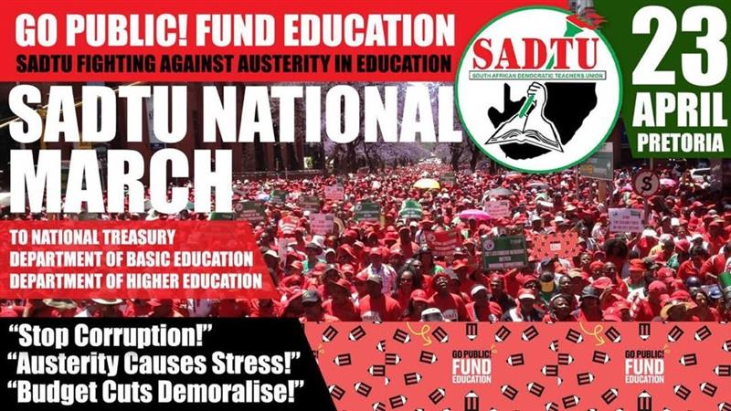 EZANAMUHLA: SADTU on their march to Pretoria today against government's austerity measures.
