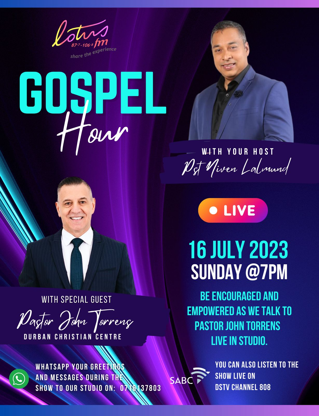 In conversation with Dr John Torrens from Durban Christian Centre with Pastor Niven Lalmund. 16  July 2023