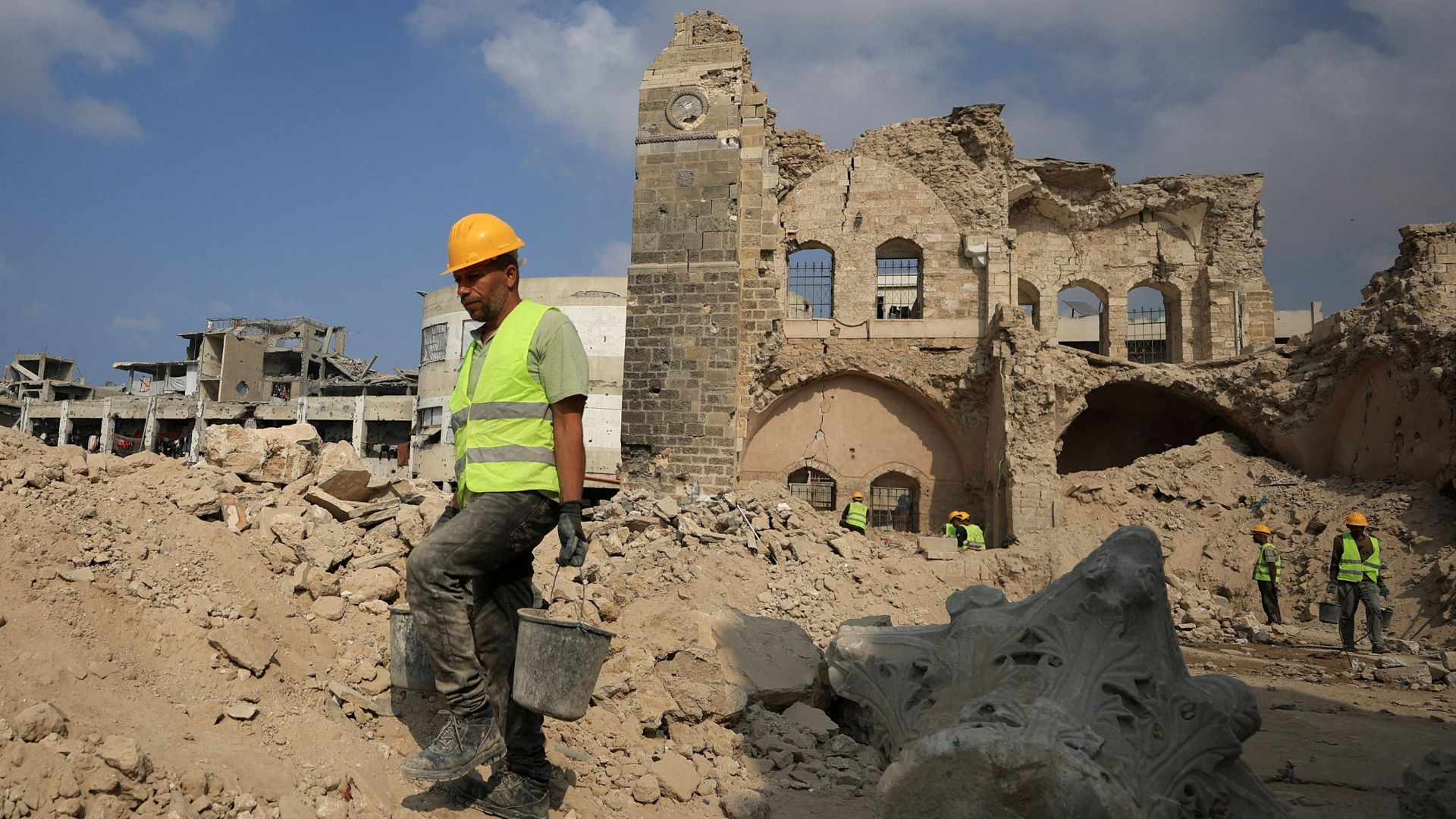 Palestinians race to preserve Gaza’s heritage landmarks damaged by Israeli strikes