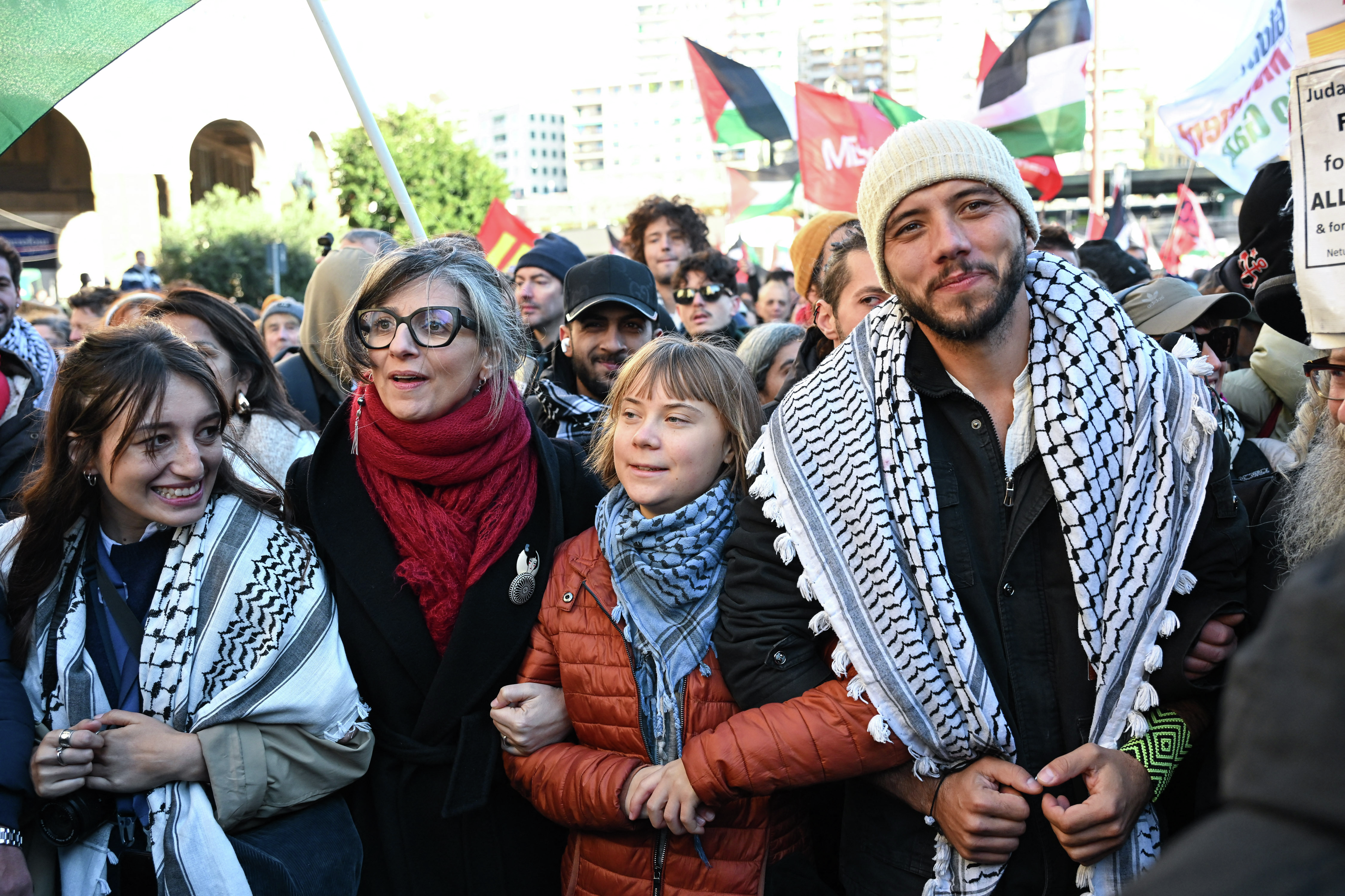 Thunberg and Albanese join pro-Palestine protests in Italy