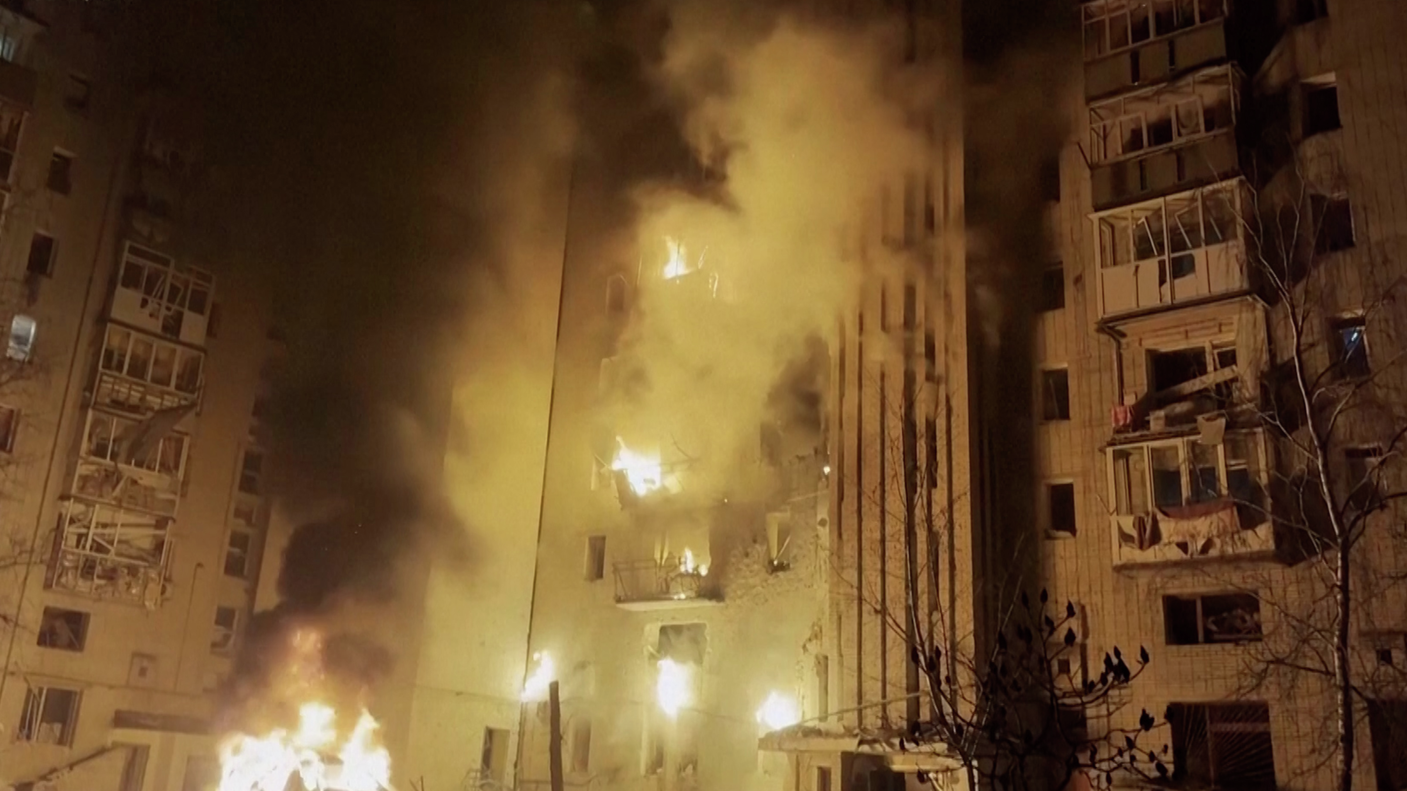 Ukraine firefighters rush to rescue people, pets after Russian strike