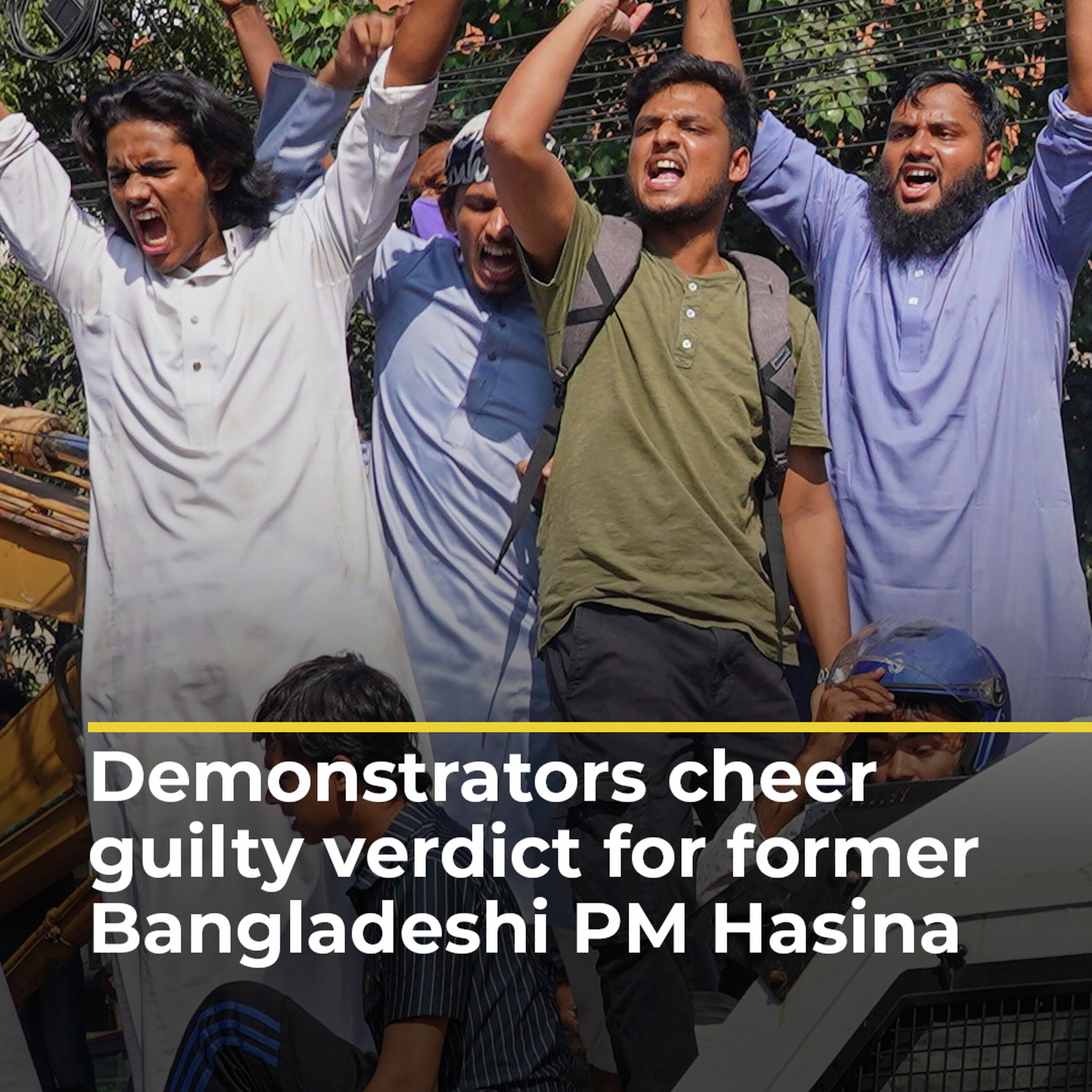 Demonstrators cheer guilty verdict for former Bangladeshi PM Hasina Demonstrators cheer guilty verdict for former Bangladeshi PM Hasina