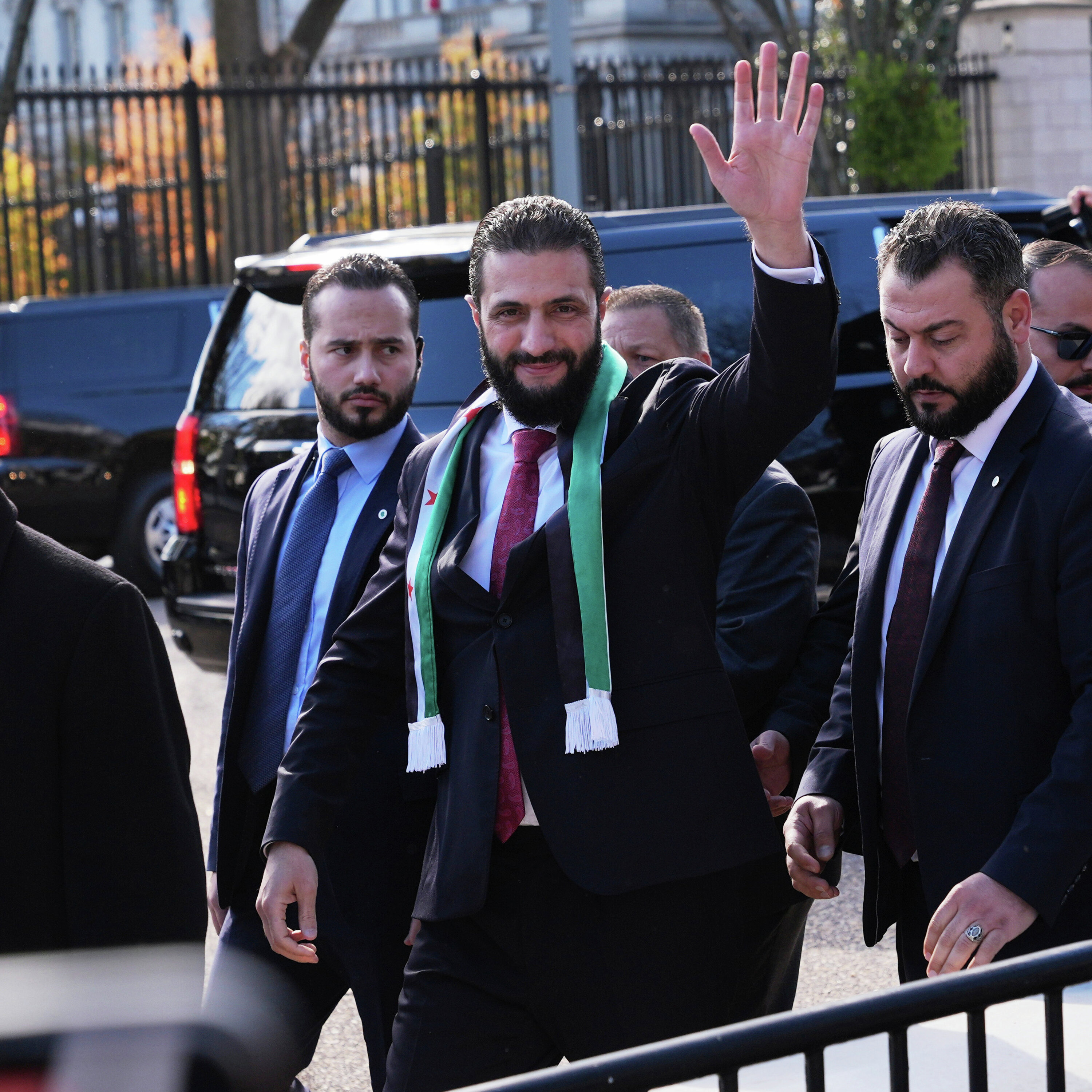 Syria’s al-Sharaa greets supporters after historic visit to White House Syria’s al-Sharaa greets supporters after historic visit to White House