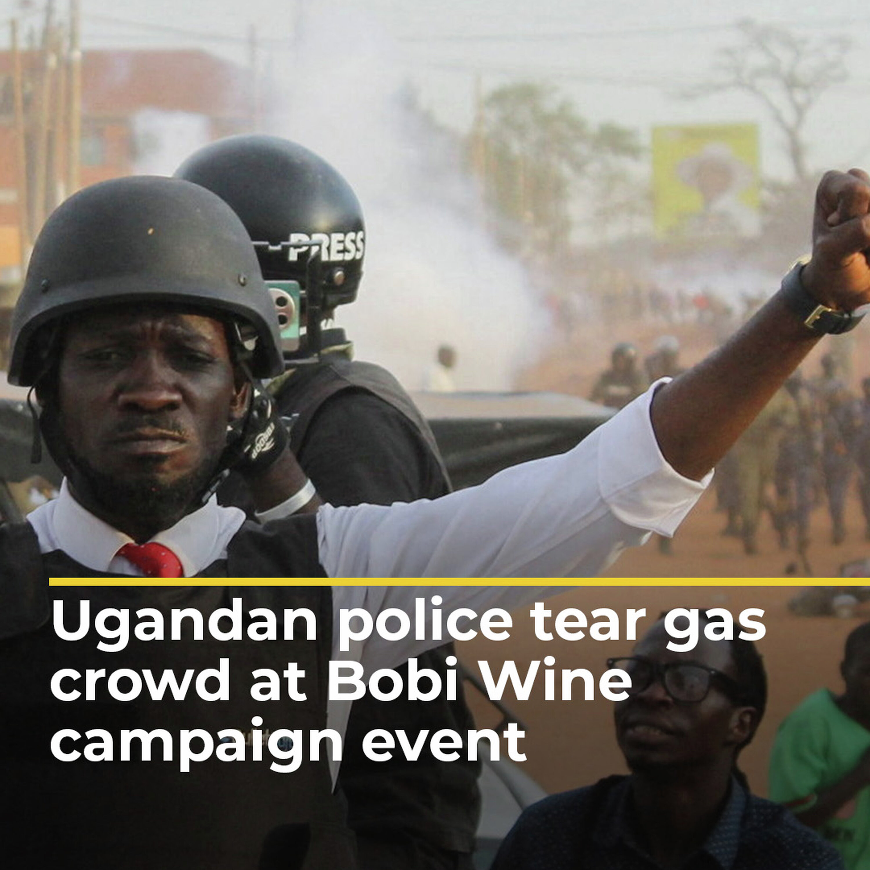 Ugandan police tear gas crowd at Bobi Wine campaign event | #ajshorts Ugandan police tear gas crowd at Bobi Wine campaign event | #ajshorts