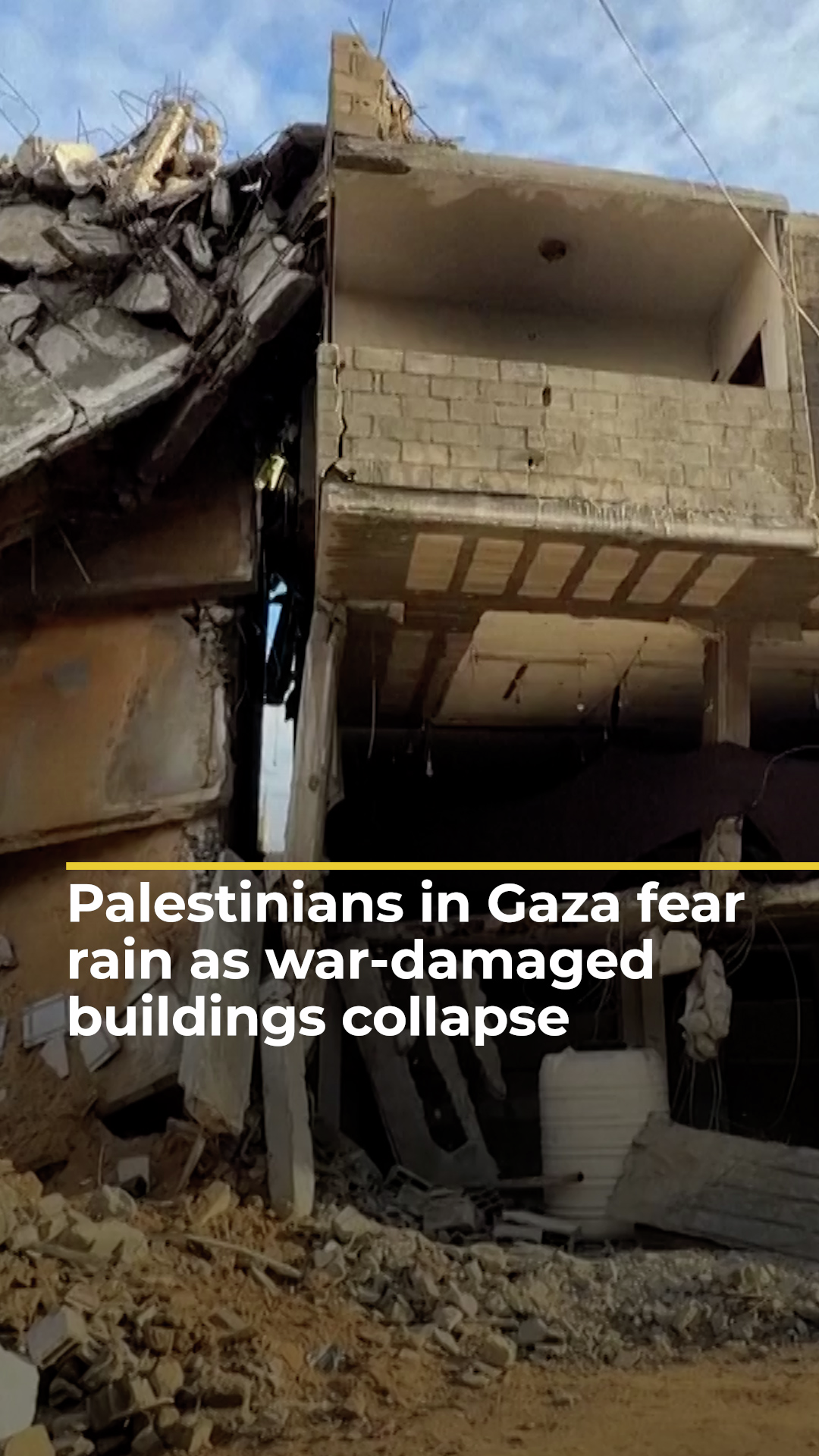 Palestinians in Gaza fear rain as war-damaged buildings collapse | AJ #shorts