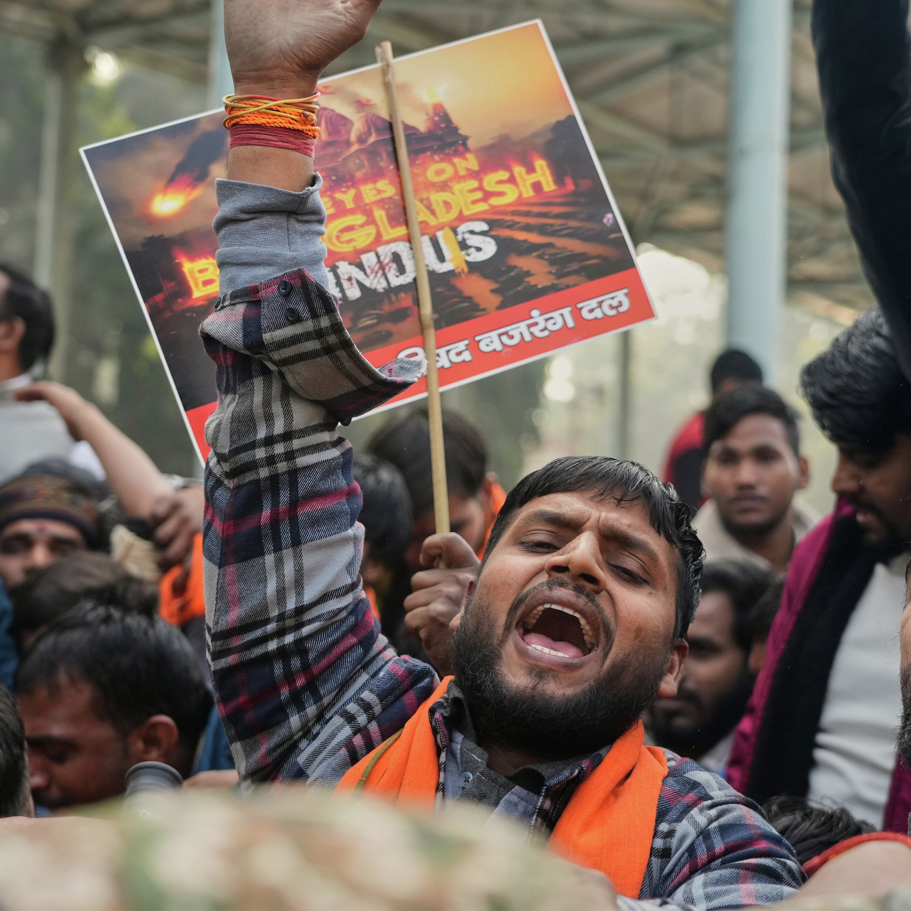 Hindutva protest at Bangladesh High Commission over lynching of Hindu man Hindutva protest at Bangladesh High Commission over lynching of Hindu man