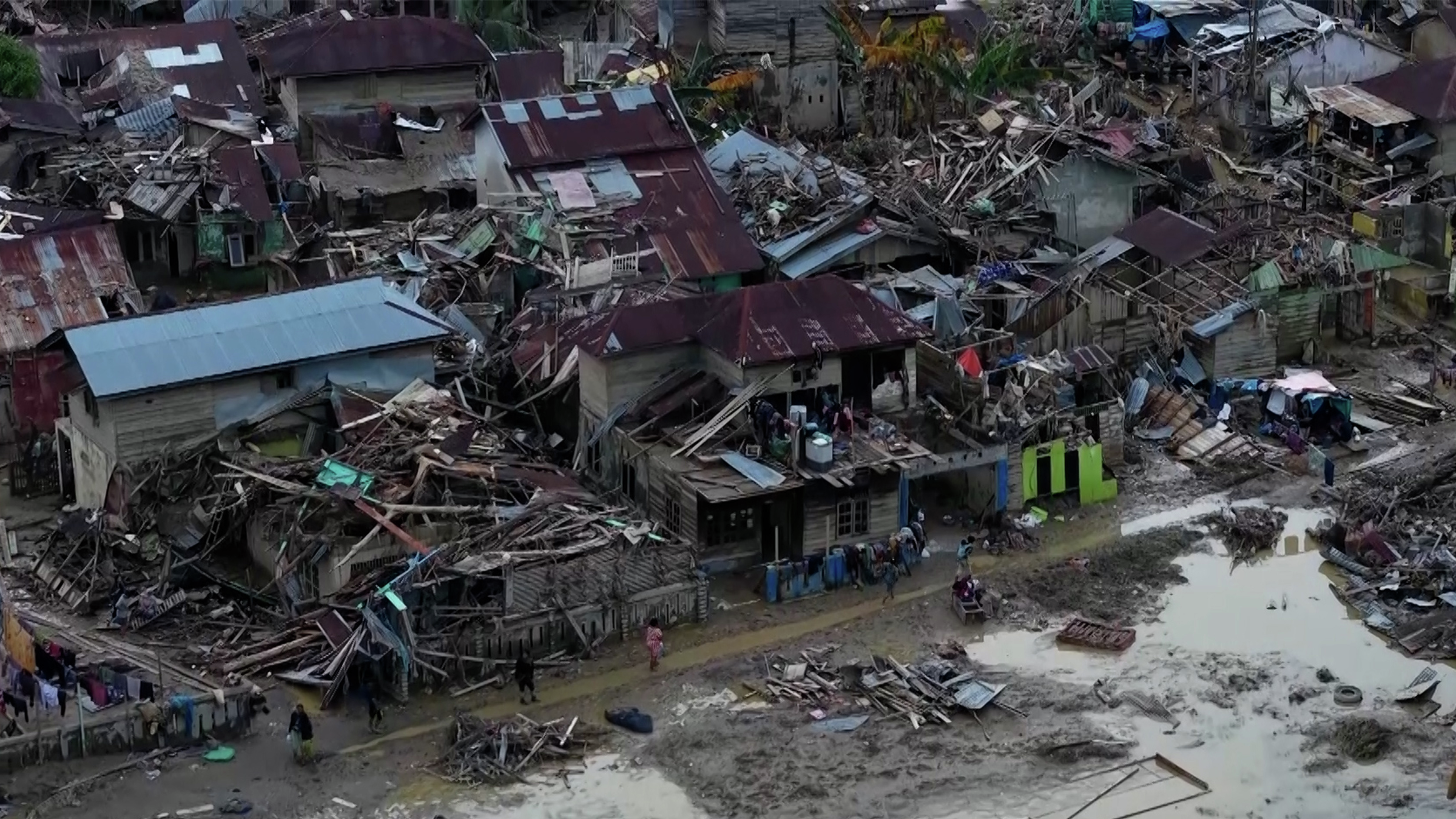 Aerial video shows the devastation from Indonesia floods, landslides
