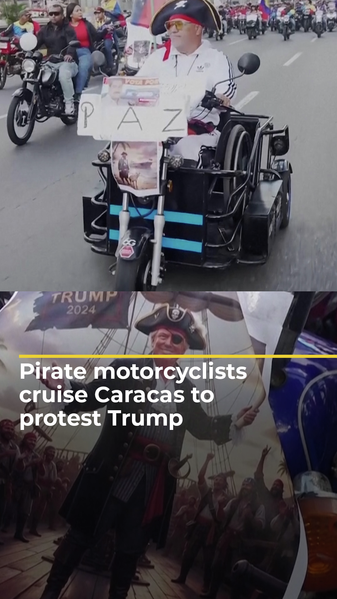 Pirate motorcyclists cruise Caracas to protest Trump | #ajshorts