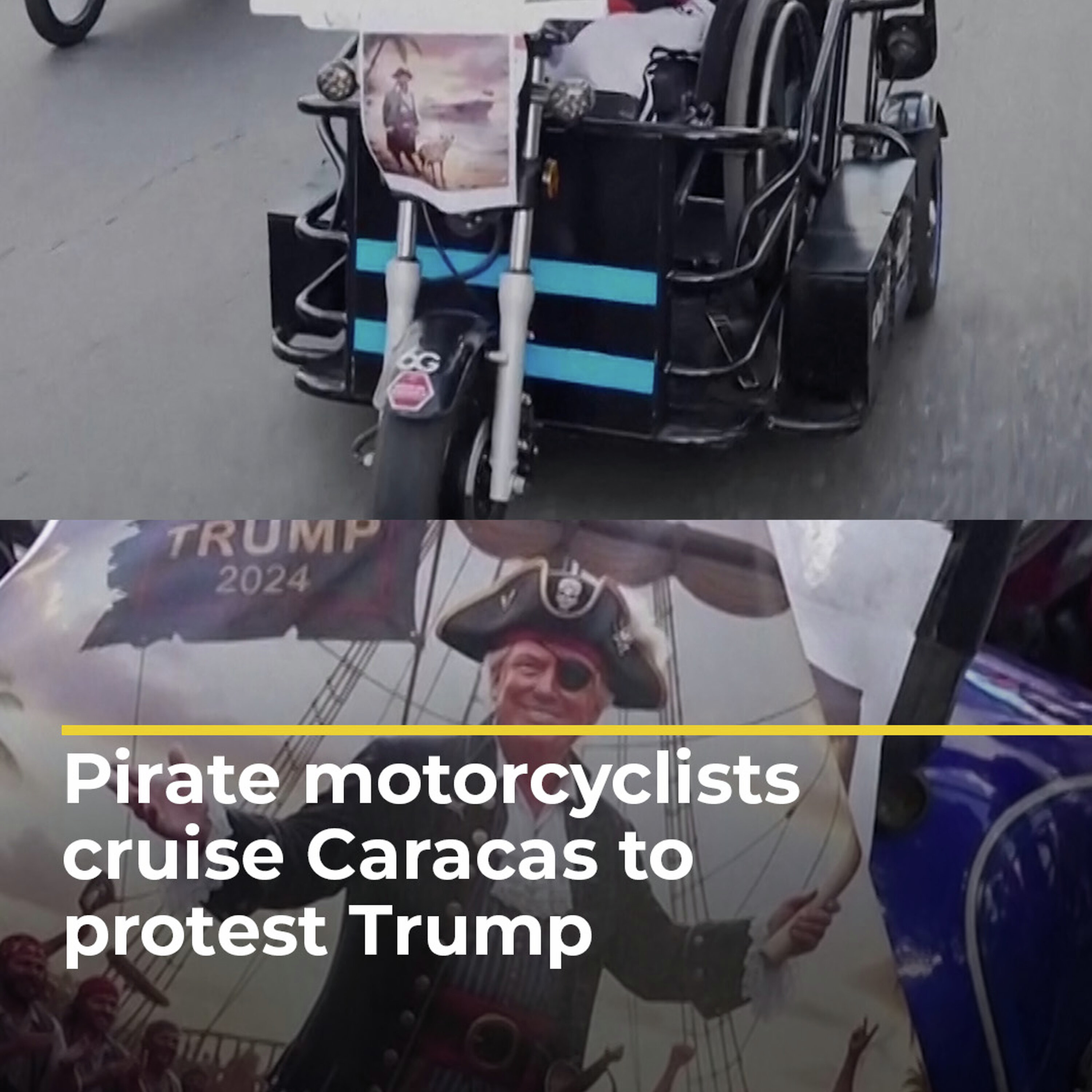 Pirate motorcyclists cruise Caracas to protest Trump | #ajshorts Pirate motorcyclists cruise Caracas to protest Trump | #ajshorts