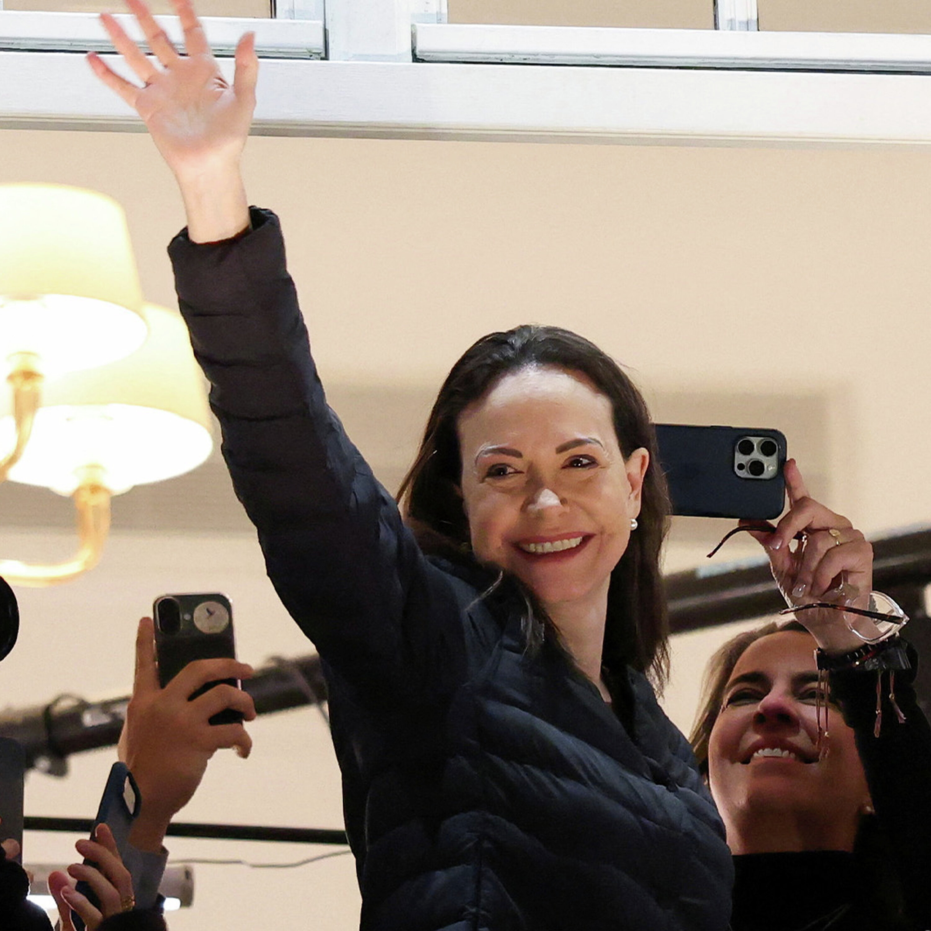 Nobel Peace Prize winner Machado greets supporters in Oslo Nobel Peace Prize winner Machado greets supporters in Oslo