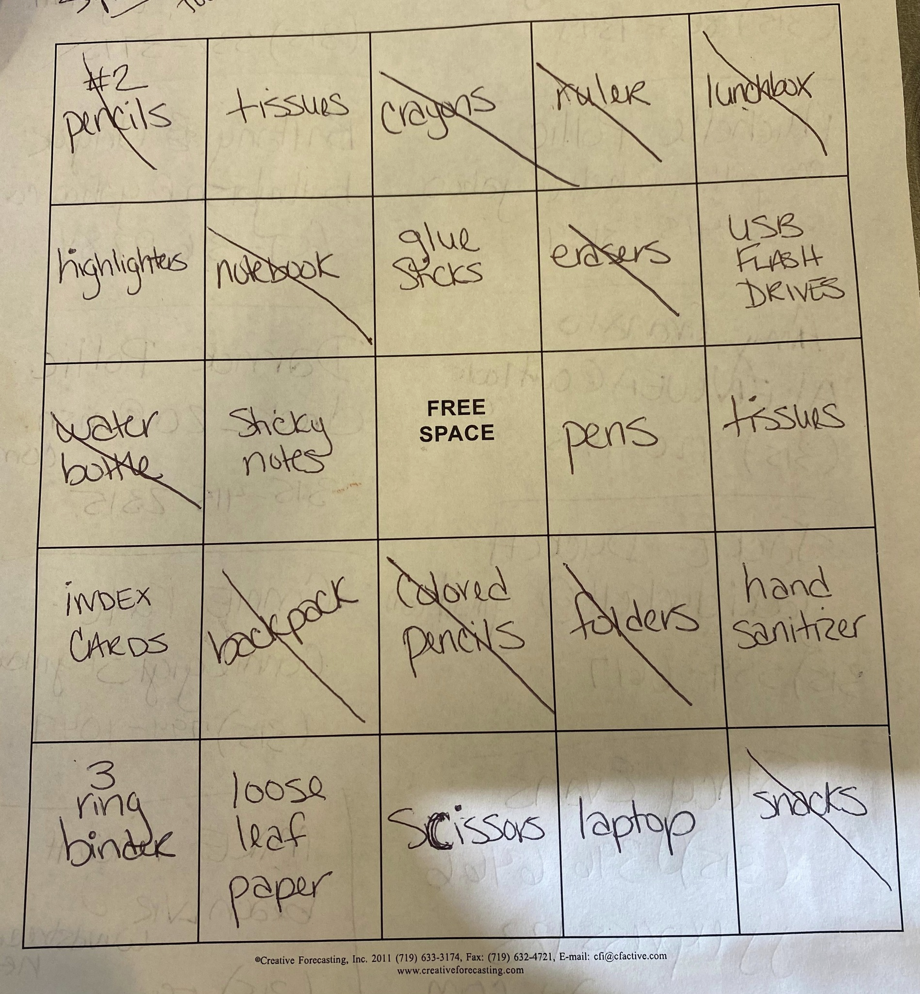 Back To School Bingo Winner!