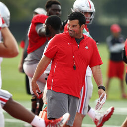 Ohio State Coach Ryan Day speaks to the media about the upcoming test against Nebraska