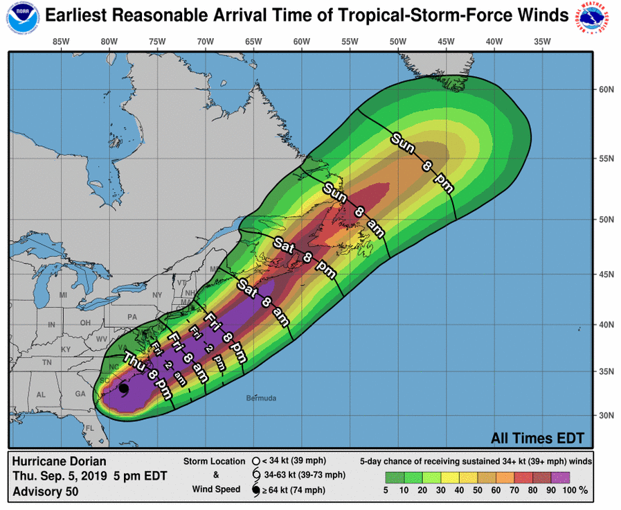 5 PM ADVISORY - THURSDAY - HURRICANE DORIAN