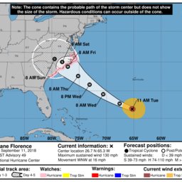 HURRICANE FLORENCE UPDATE ( Tuesday Sept. 11 - 12 NOON)