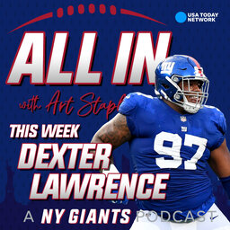 Giants defensive tackle Dexter Lawrence, Rams Wire’s Cam DaSilva, and Victor Cruz