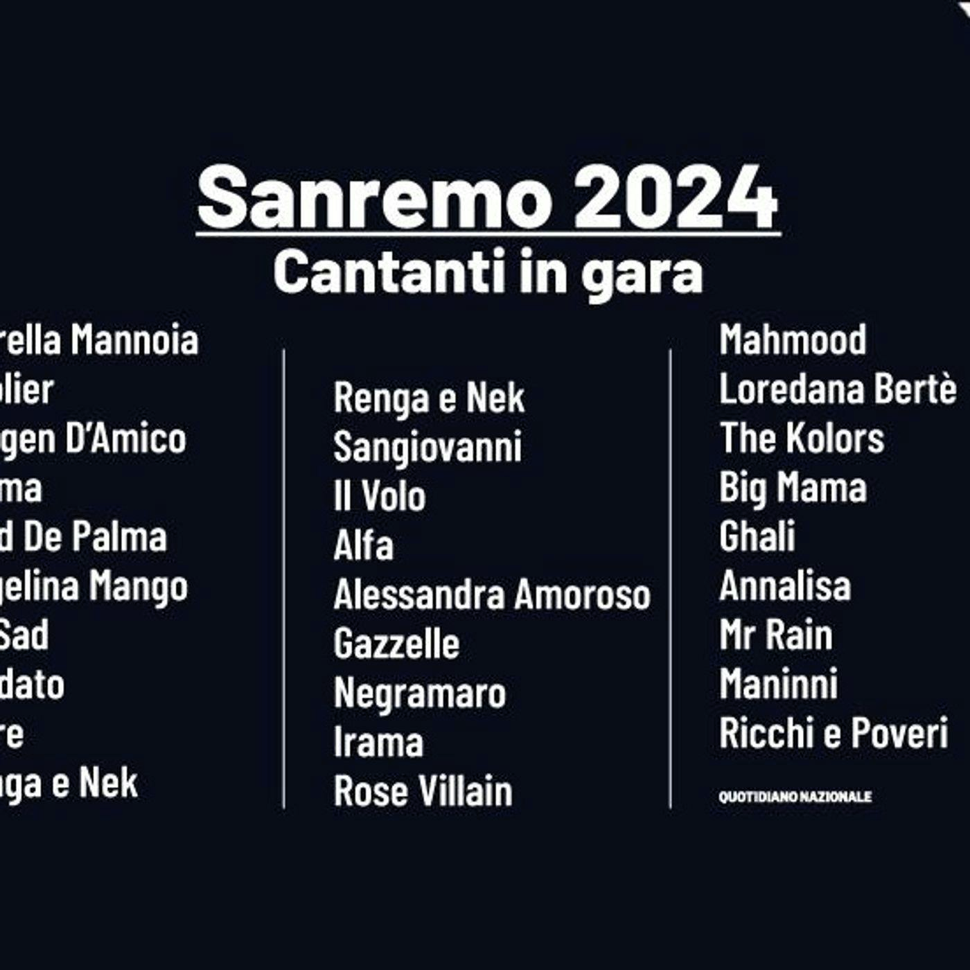 Sanremo 2024: GEOLIER / ANGELINA MANGO / GAZZELLE / ANNALISA / LA SAD / SANGIOVANNI / GHALI / IL TRE / ALFA / - Nomi Cantanti in gara episode artwork