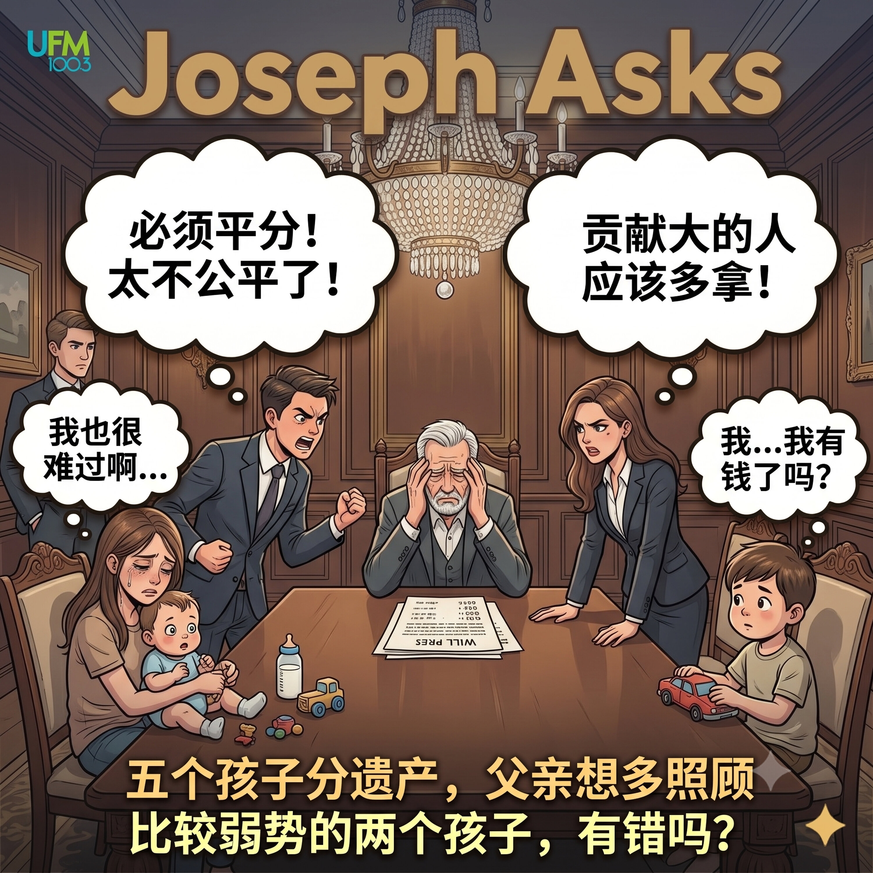 五个孩子分遗产,父亲想多照顾比较弱势的两个孩子,有错吗?