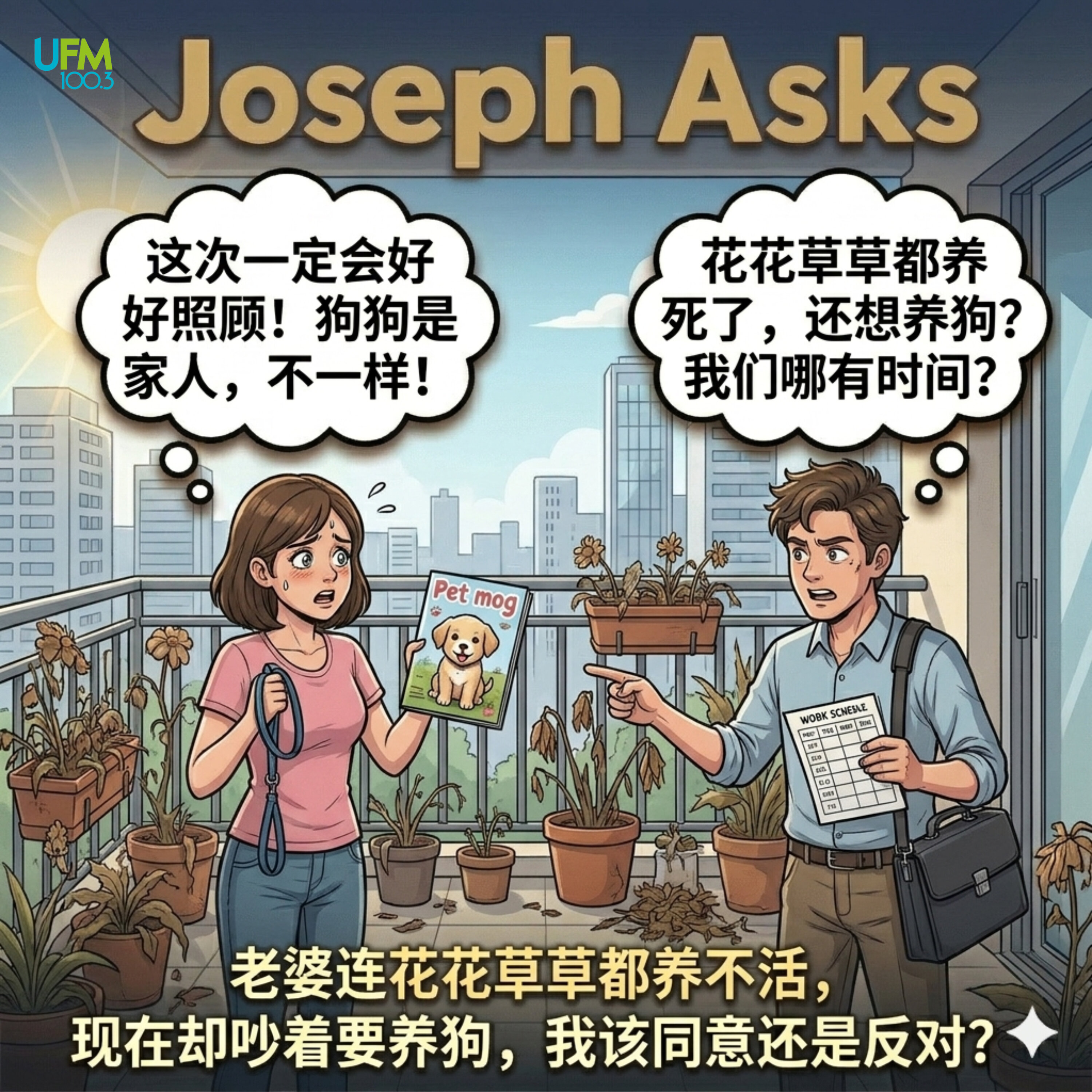 老婆连花花草草都养不活,现在却吵着要养狗,我该同意还是反对?