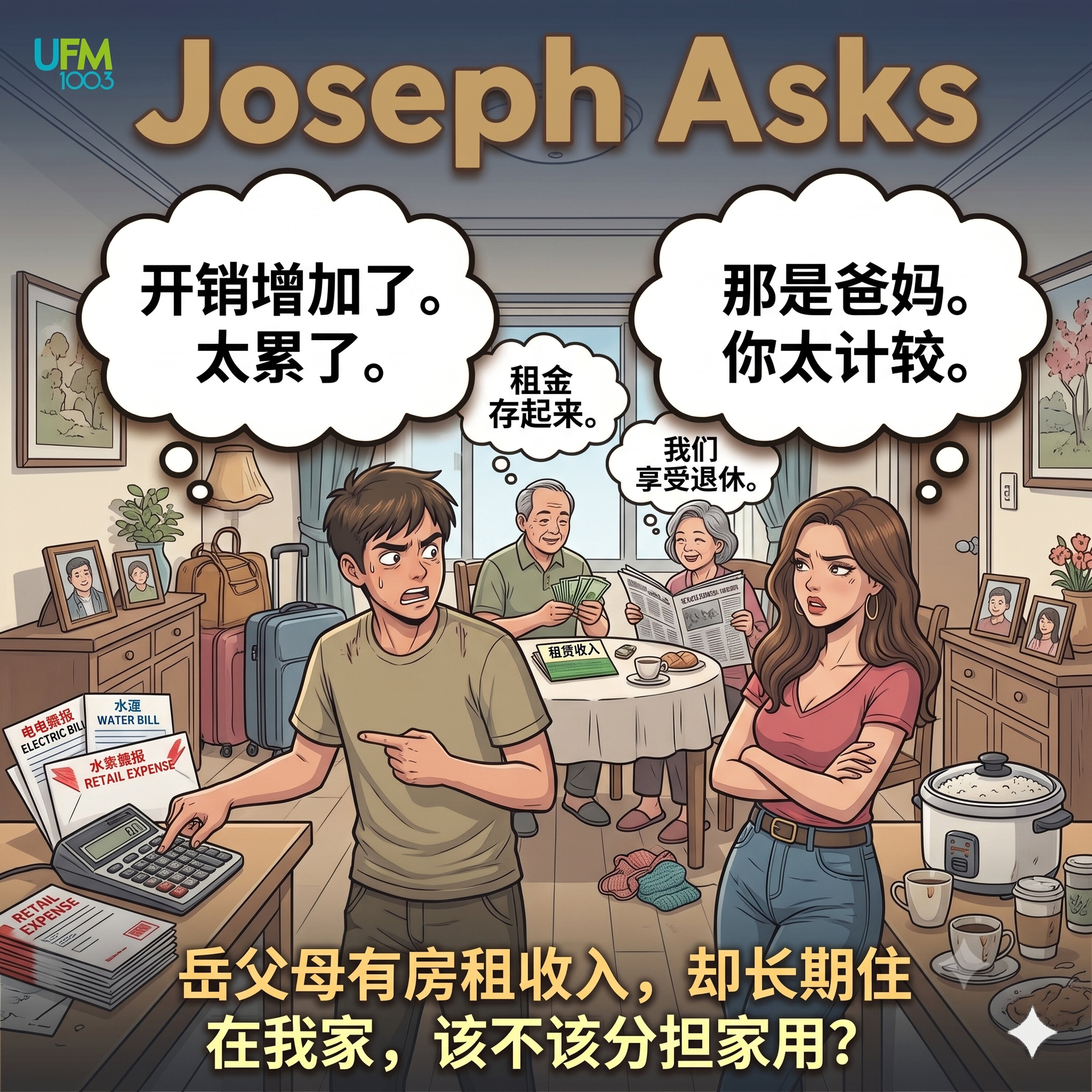 岳父母有房租收入,却长期住在我家,该不该分担家用?