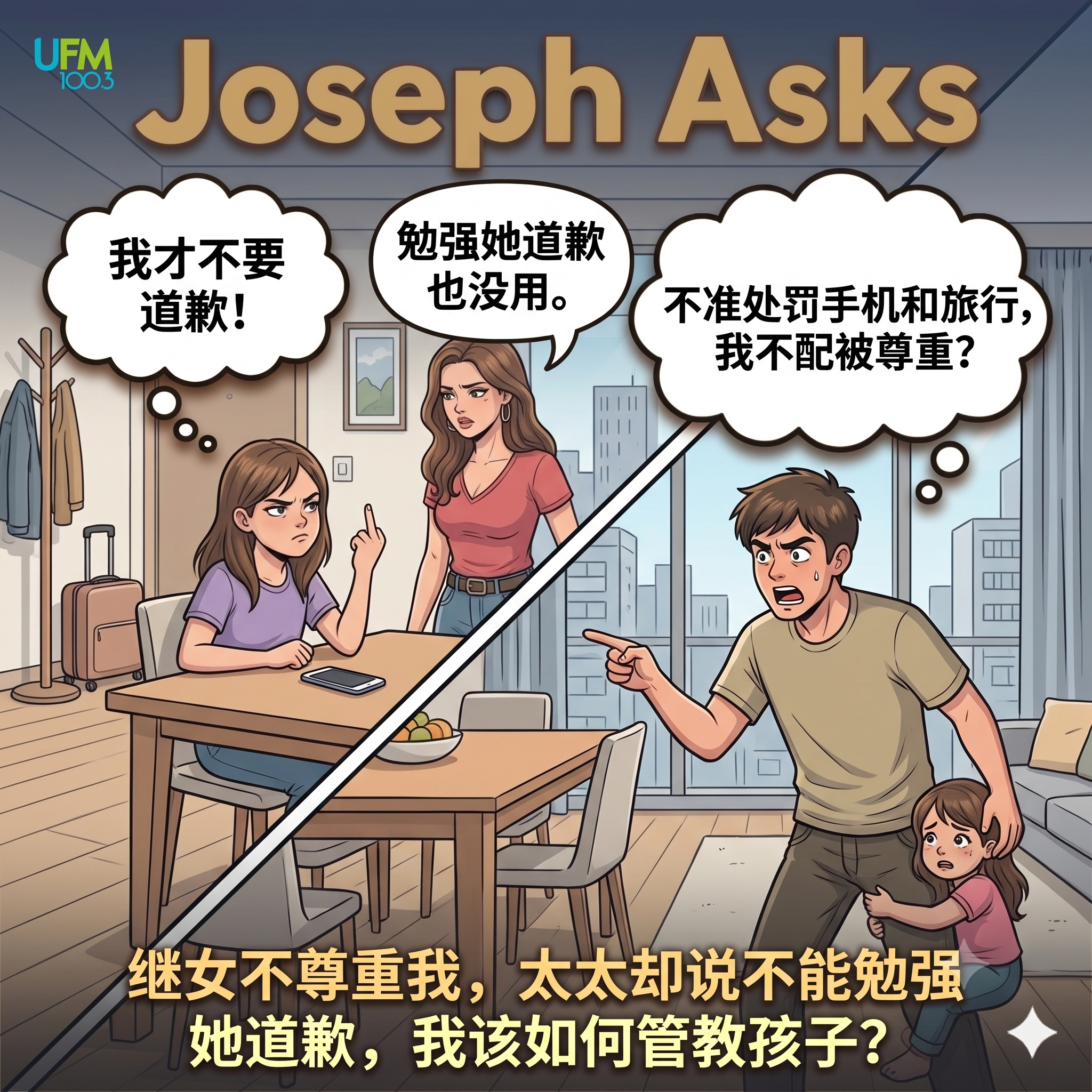 继女不尊重我，太太却说不能勉强她道歉，我该如何管教孩子？