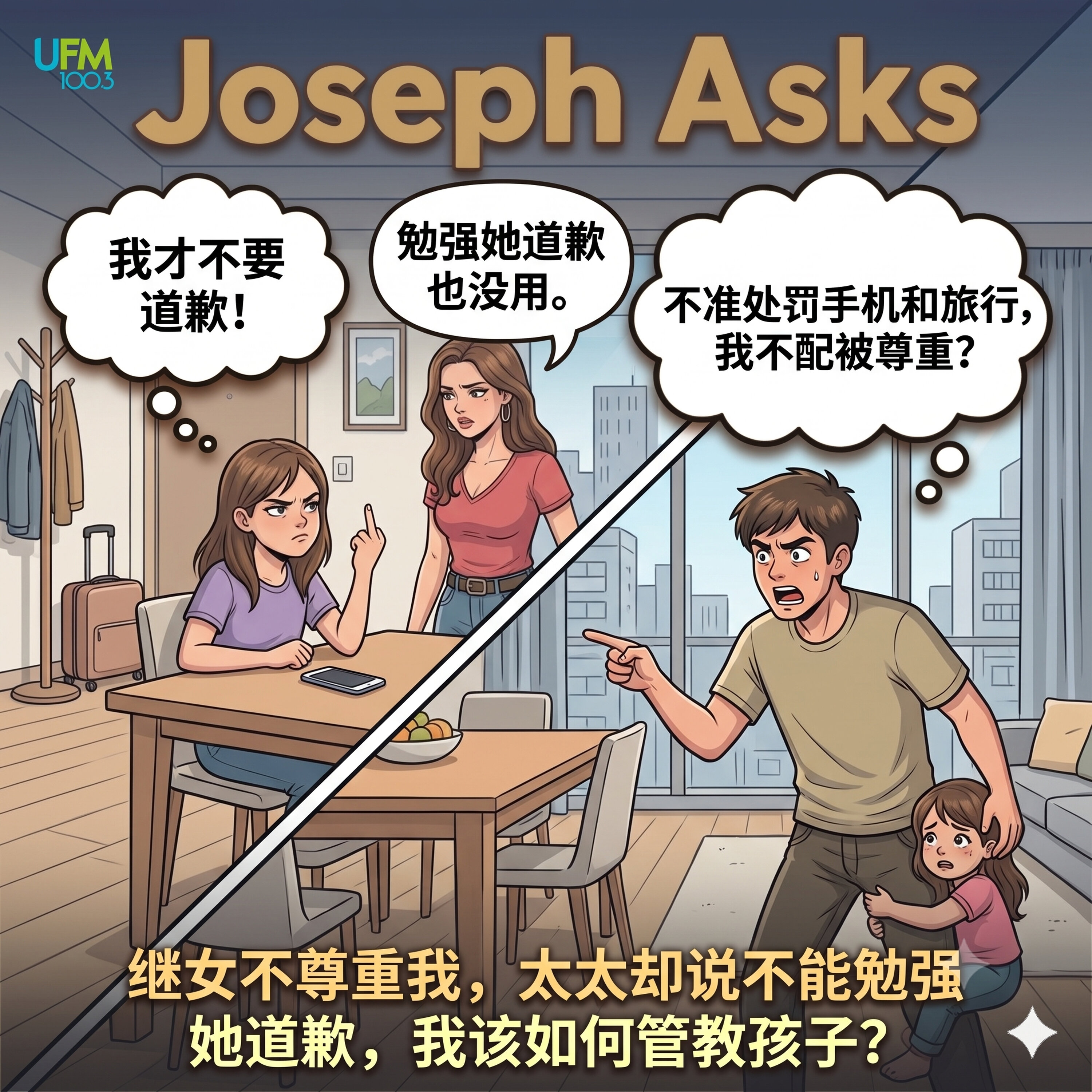 继女不尊重我,太太却说不能勉强她道歉,我该如何管教孩子?