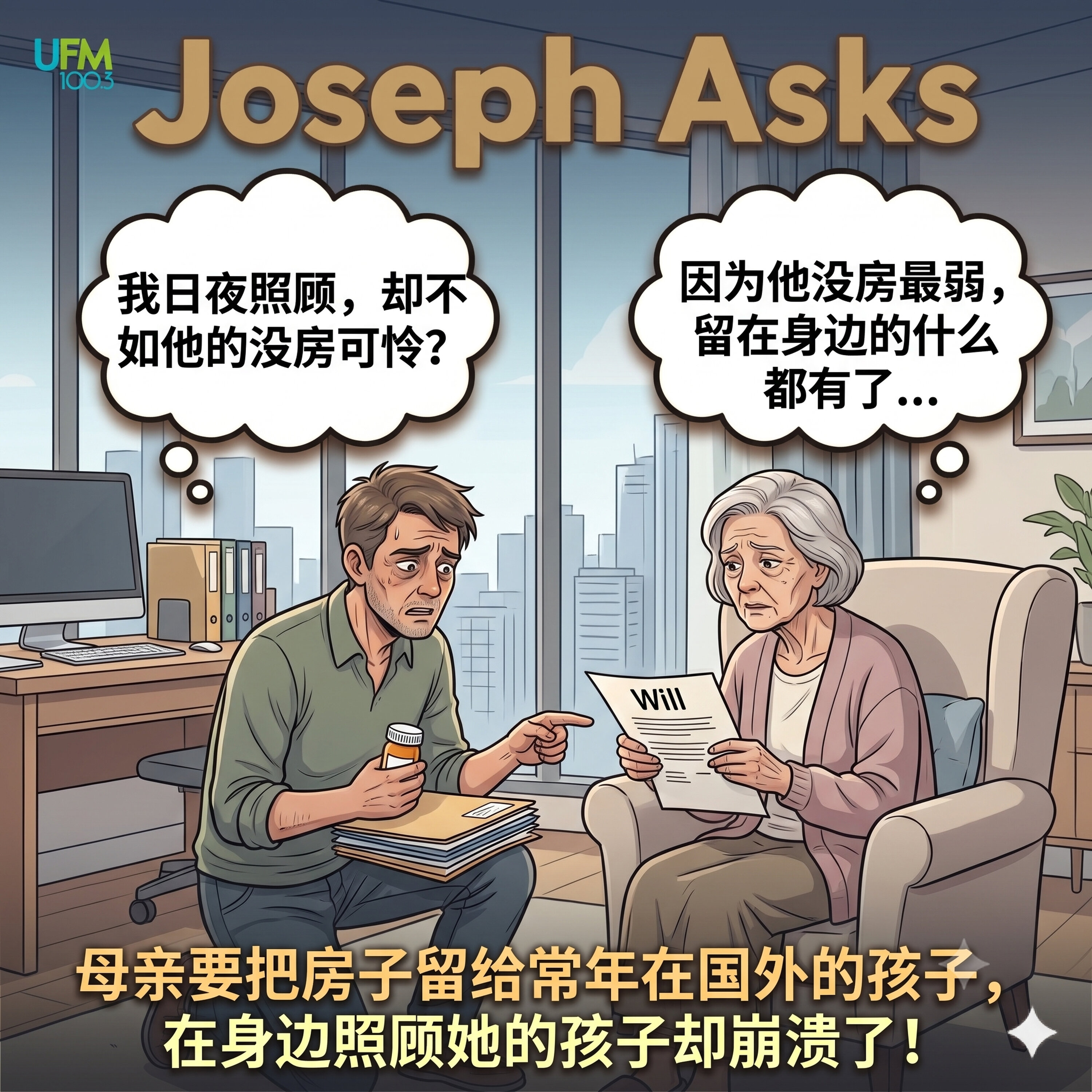 母亲要把房子留给常年在国外的孩子,在身边照顾她的孩子却崩溃了!