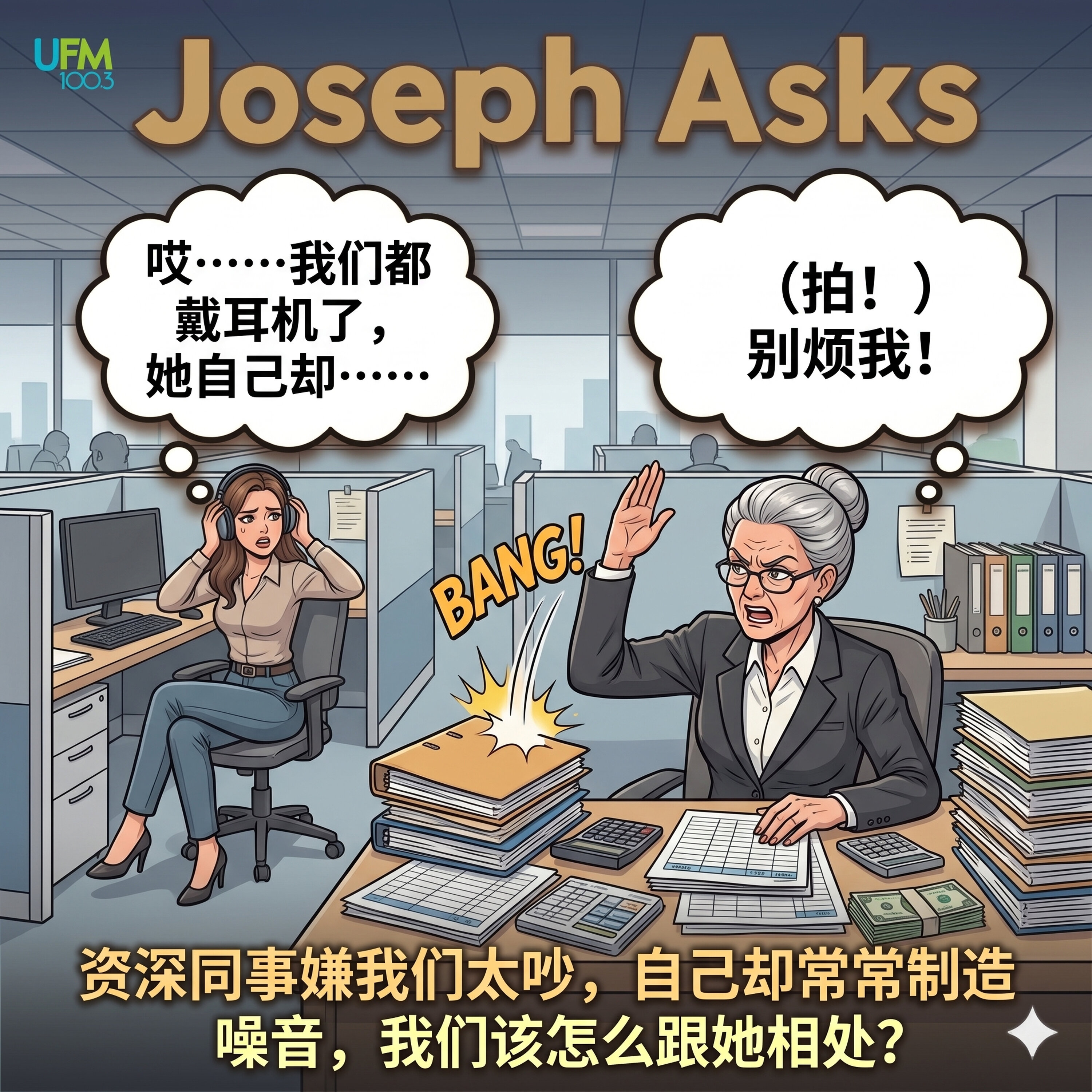 资深同事嫌我们太吵,自己却常常制造噪音,我们该怎么跟她相处?