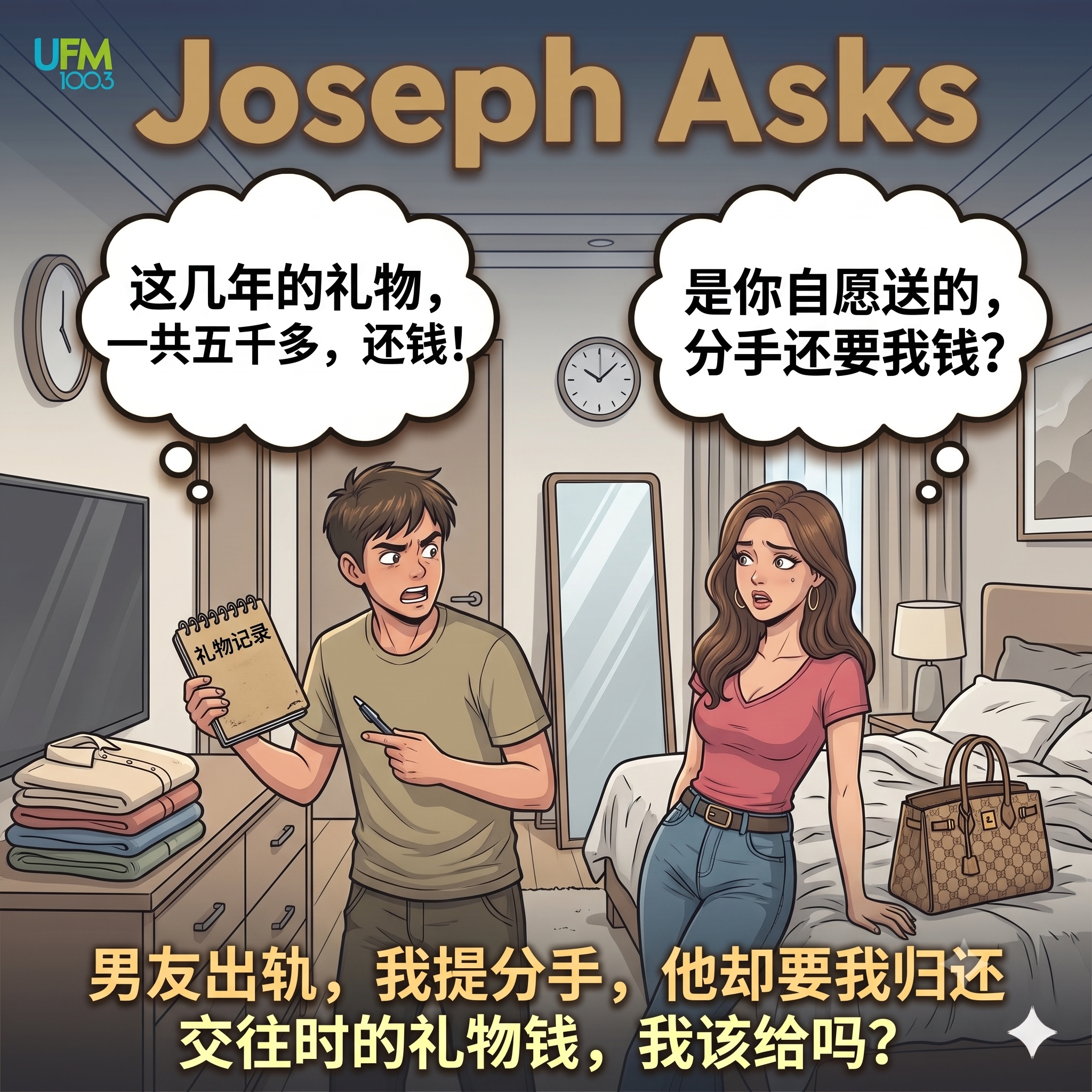 男友出轨，我提分手，他却要我归还交往时的礼物钱，我该给吗？