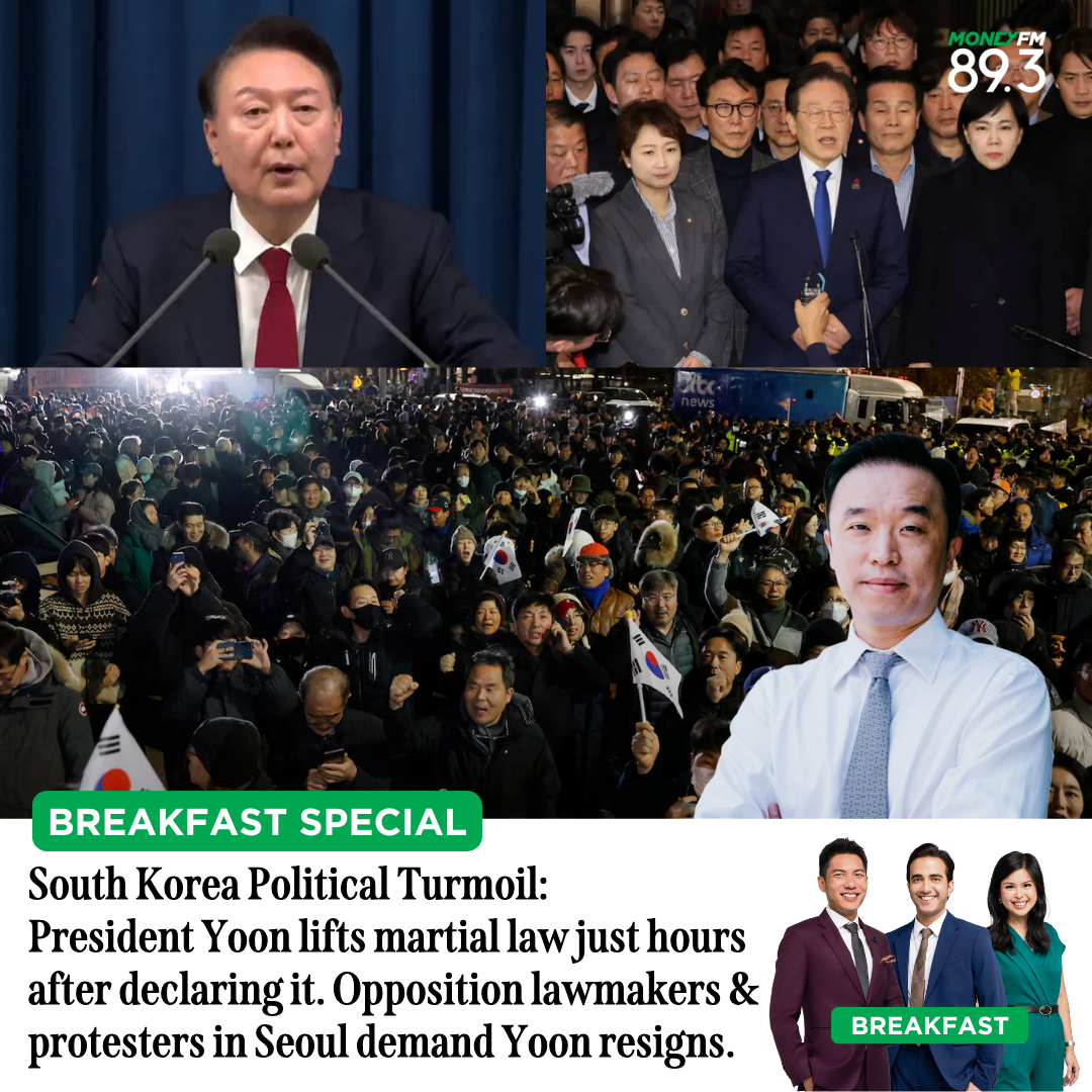 Breakfast Special: South Korea Political Turmoil - President Yoon lifts martial law just hours after declaring it. Opposition lawmakers & protesters in Seoul demand Yoon resigns.