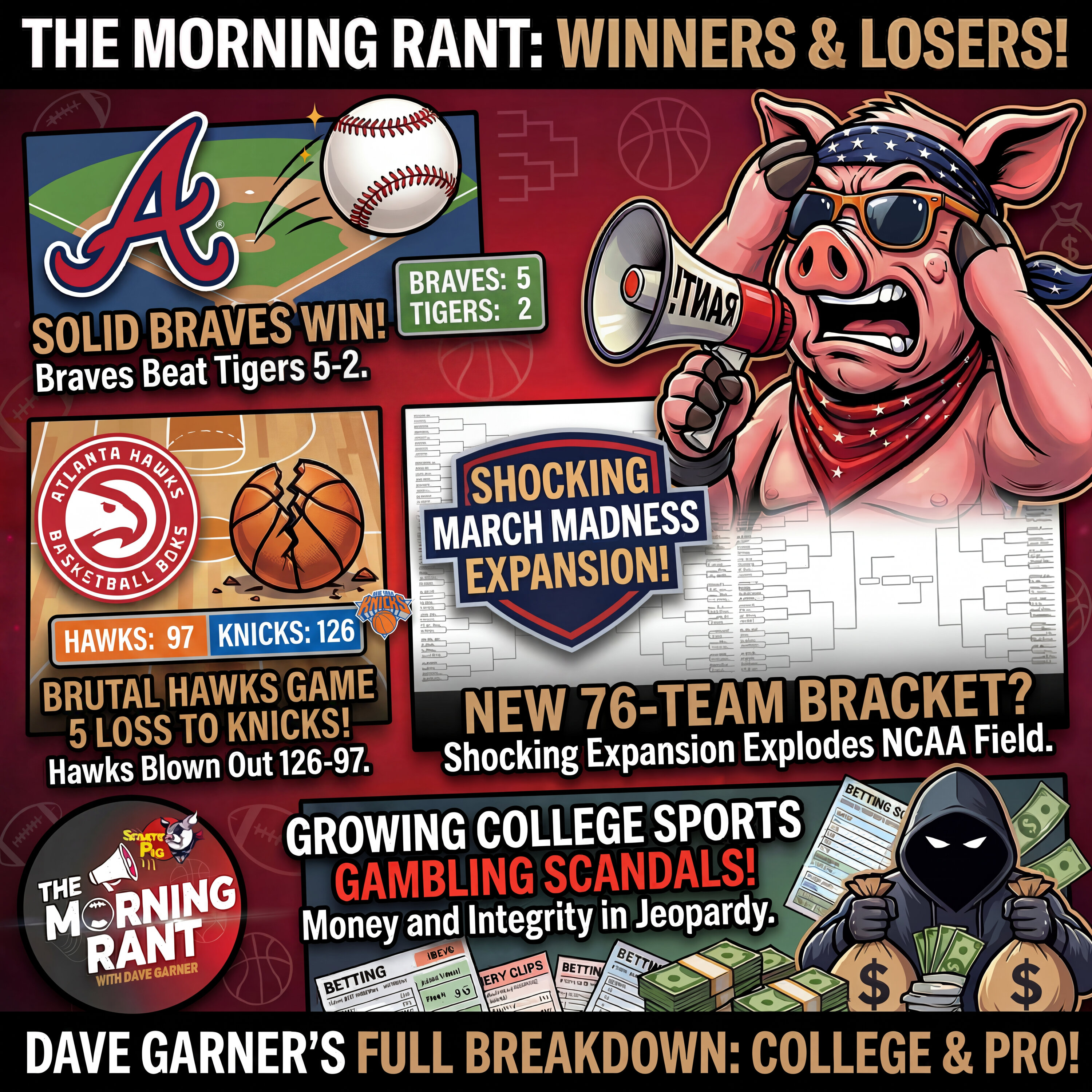 The Morning Rant with Dave Garner | Winging it Wednesday | Braves Win Big, Hawks Get Crushed & March Madness Expansion Drama episode artwork