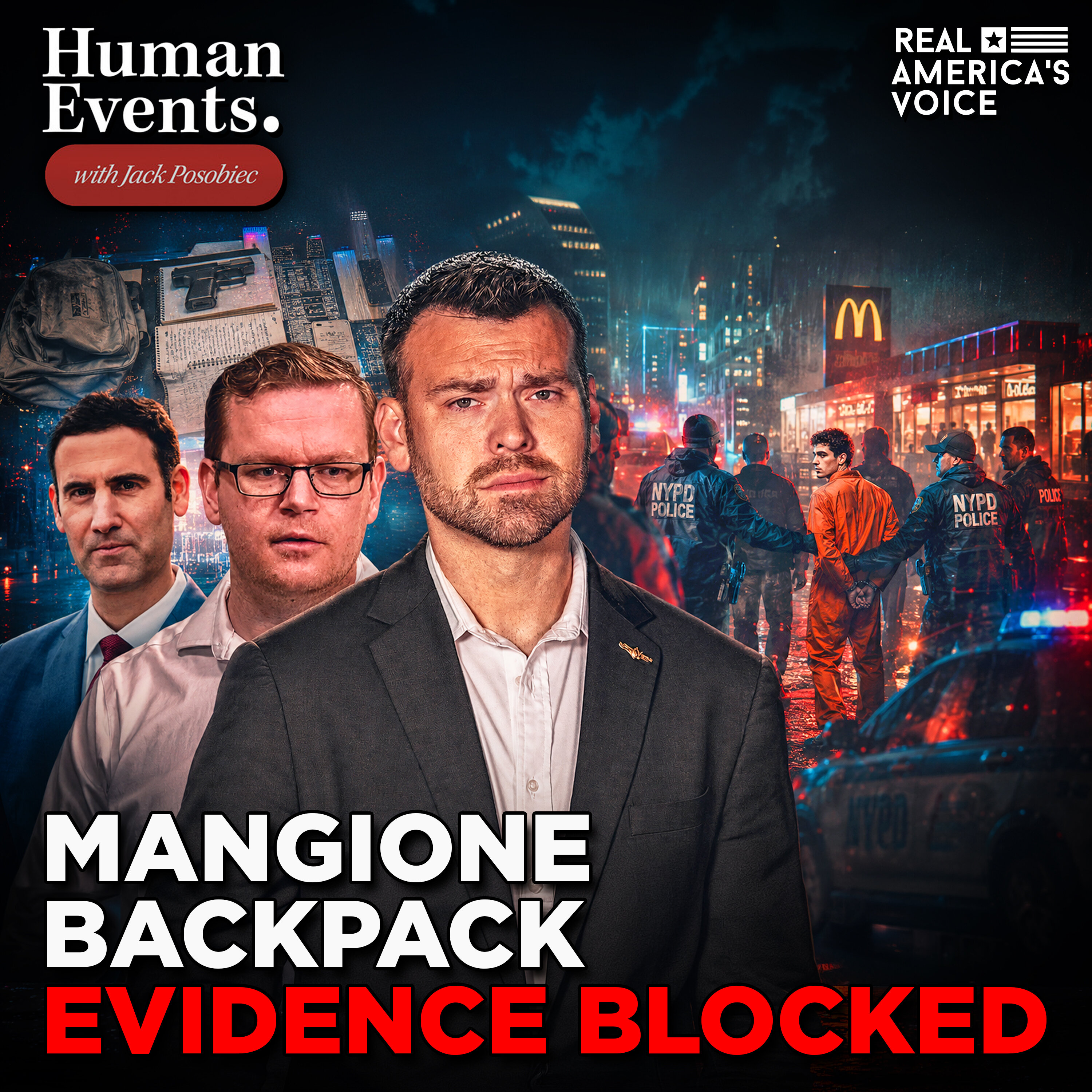 MANGIONE BACKPACK EVIDENCE BLOCKED | HUMAN EVENTS DAILY W JACK POSOBIEC — Real America’s Voice cover