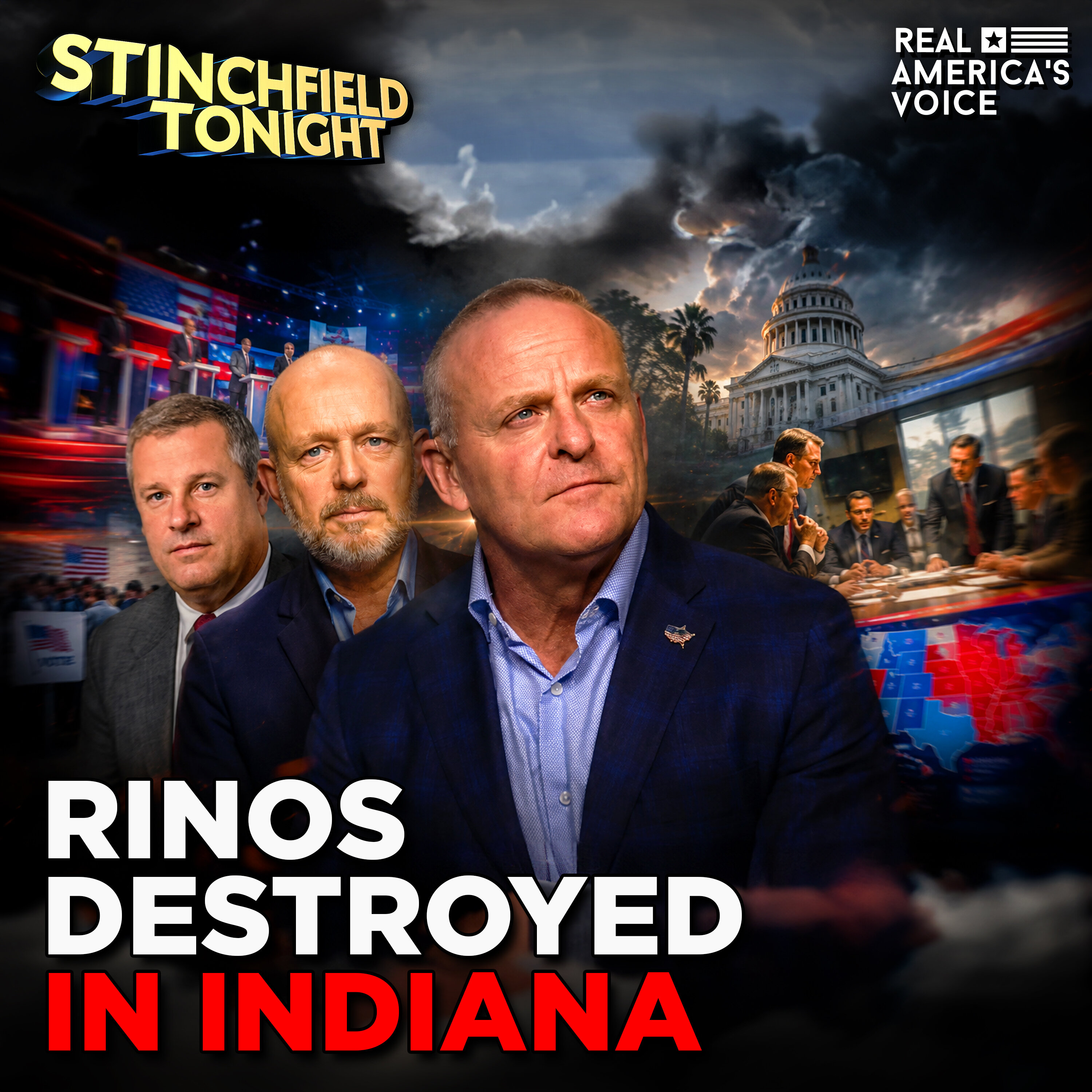 RINOS DESTROYED IN INDIANA, CA DEBATE GOP VS DEM TRUMP HATE GRANT STINCHFIELD TONIGHT SHOW — Real America’s Voice cover